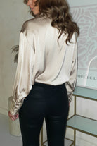 Peta Champagne Diamonte Sparkle Satin Blouse | Oh Hello Clothing