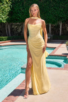 Oh Hello Clothing Dresses 1*DONE-Diana Draped Strapless Rhinestone Gown | yellow