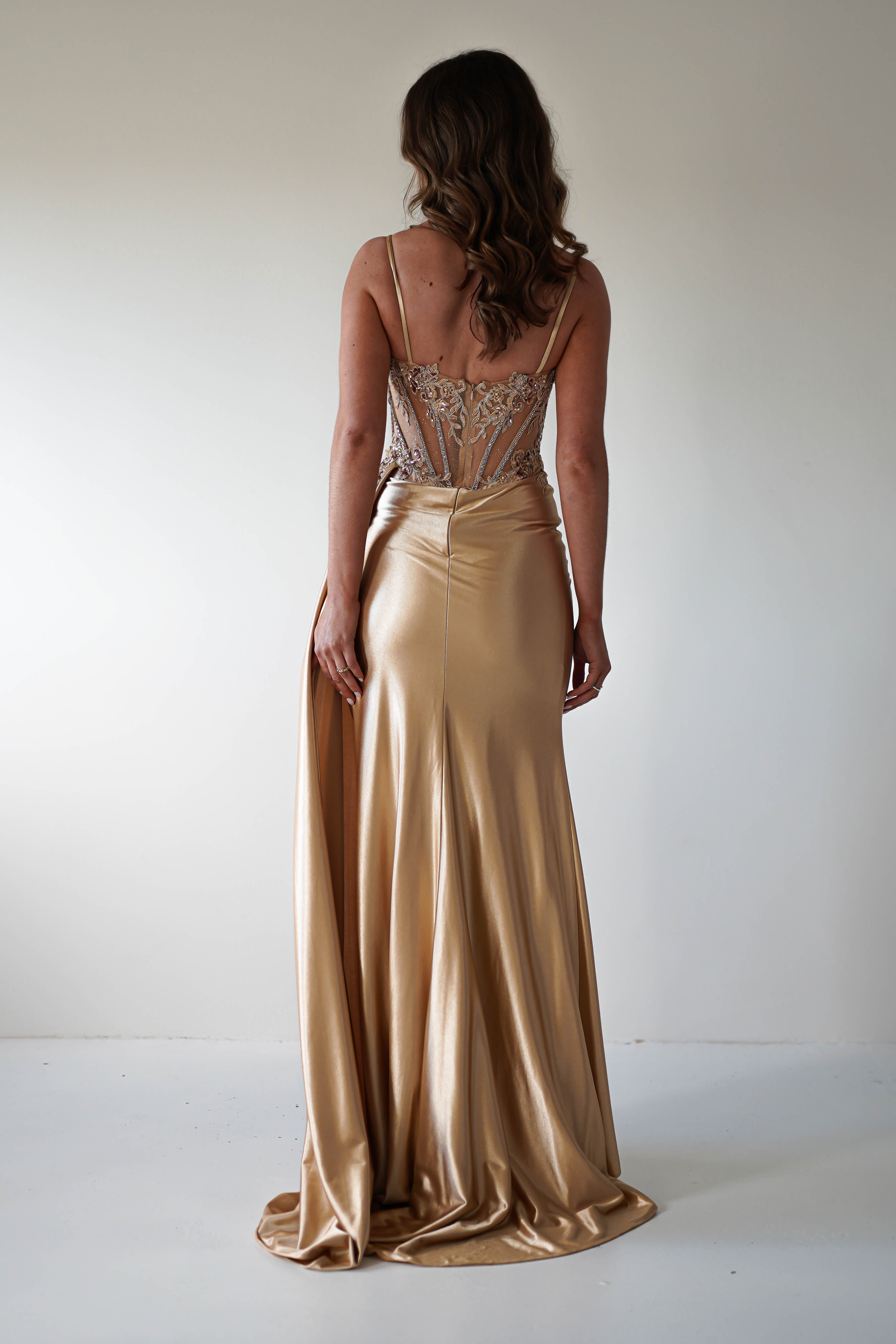 Diva Embellished Corset Gown | Gold | Debs & Prom | Formal Gown | Oh Hello Clothing