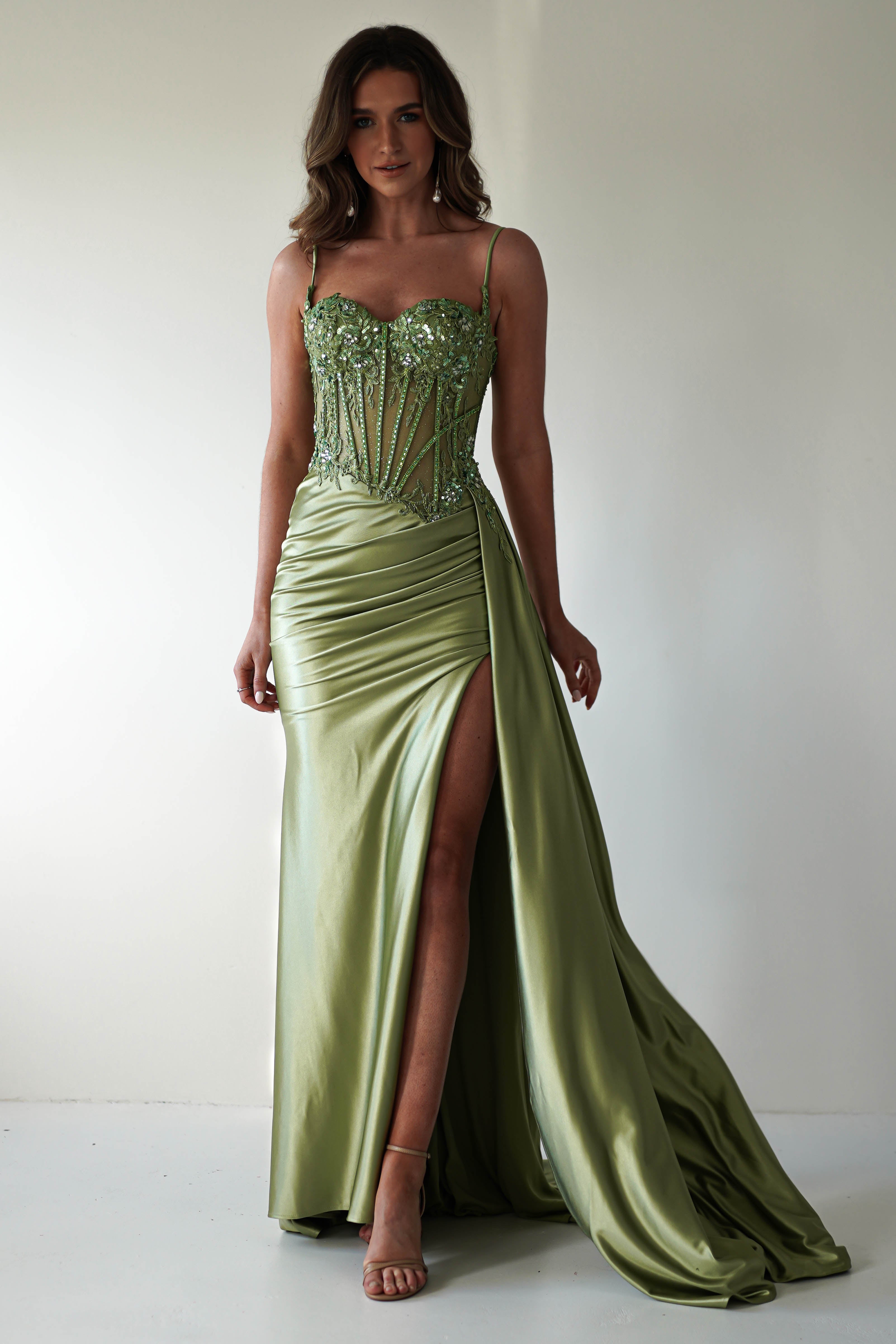 Diva Embellished Corset Gown | Green | Debs & Prom | Formal Gown | Oh Hello Clothing