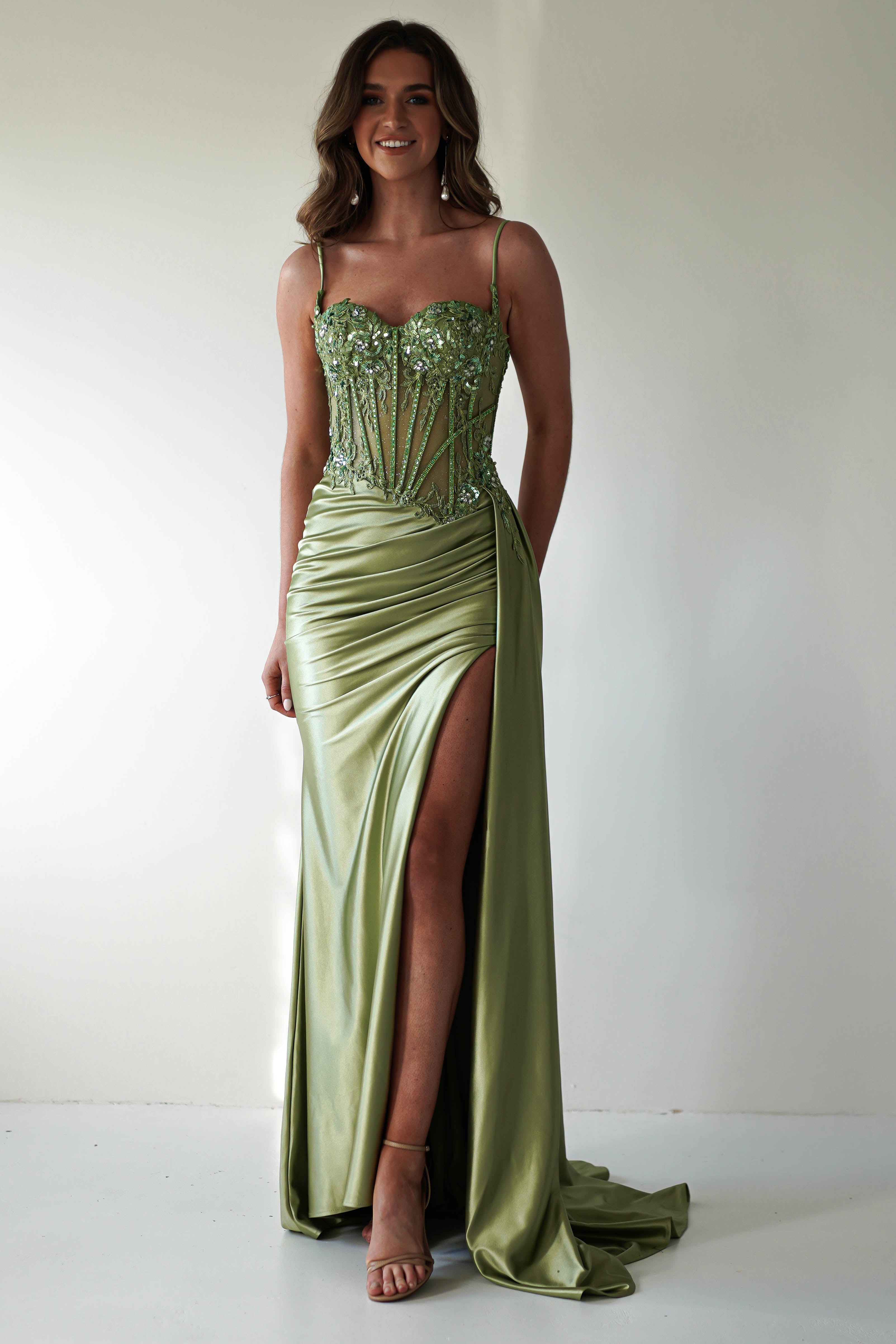 Diva Embellished Corset Gown | Green | Debs & Prom | Formal Gown | Oh Hello Clothing