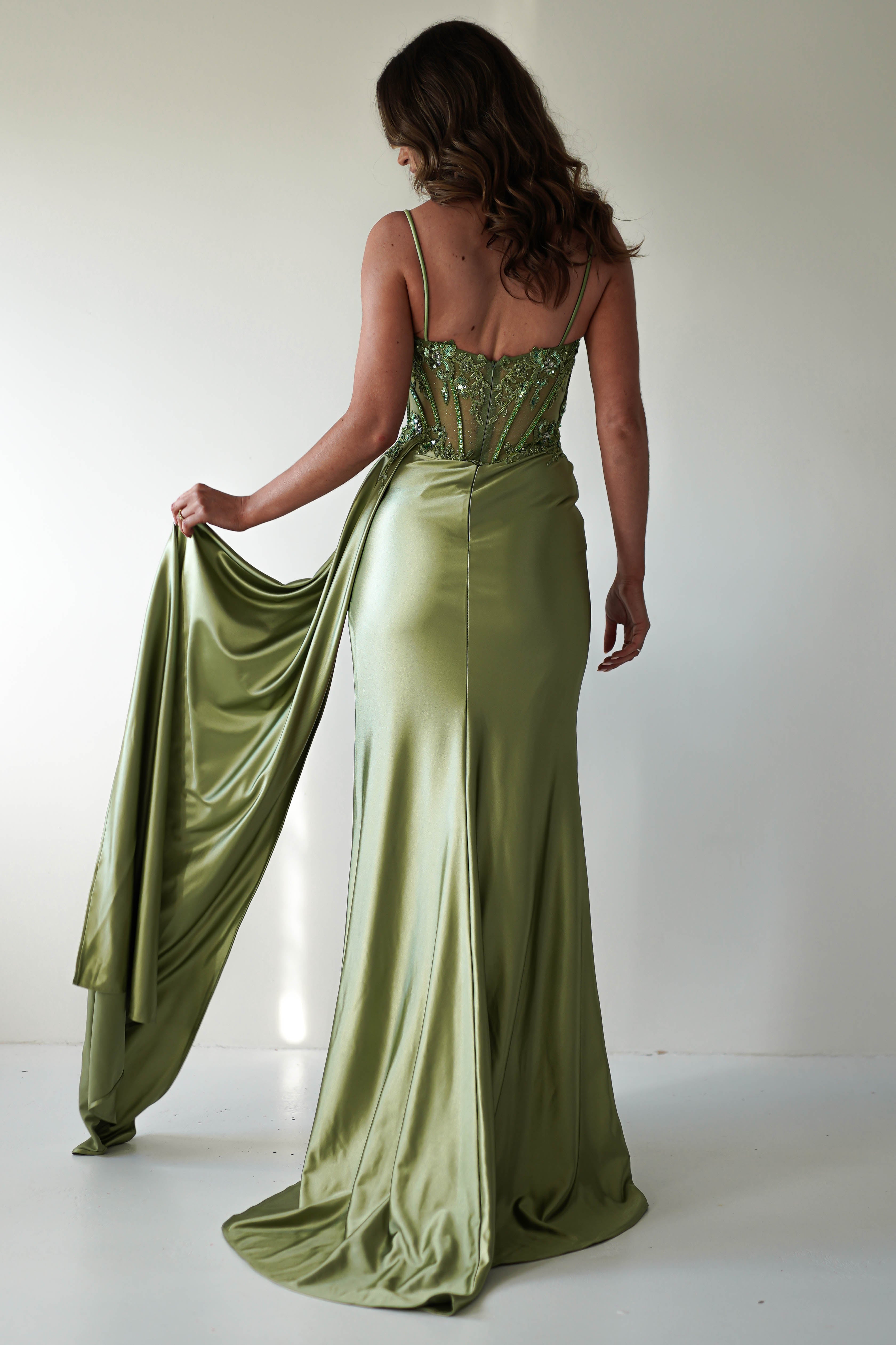 Diva Embellished Corset Gown | Green | Debs & Prom | Formal Gown | Oh Hello Clothing