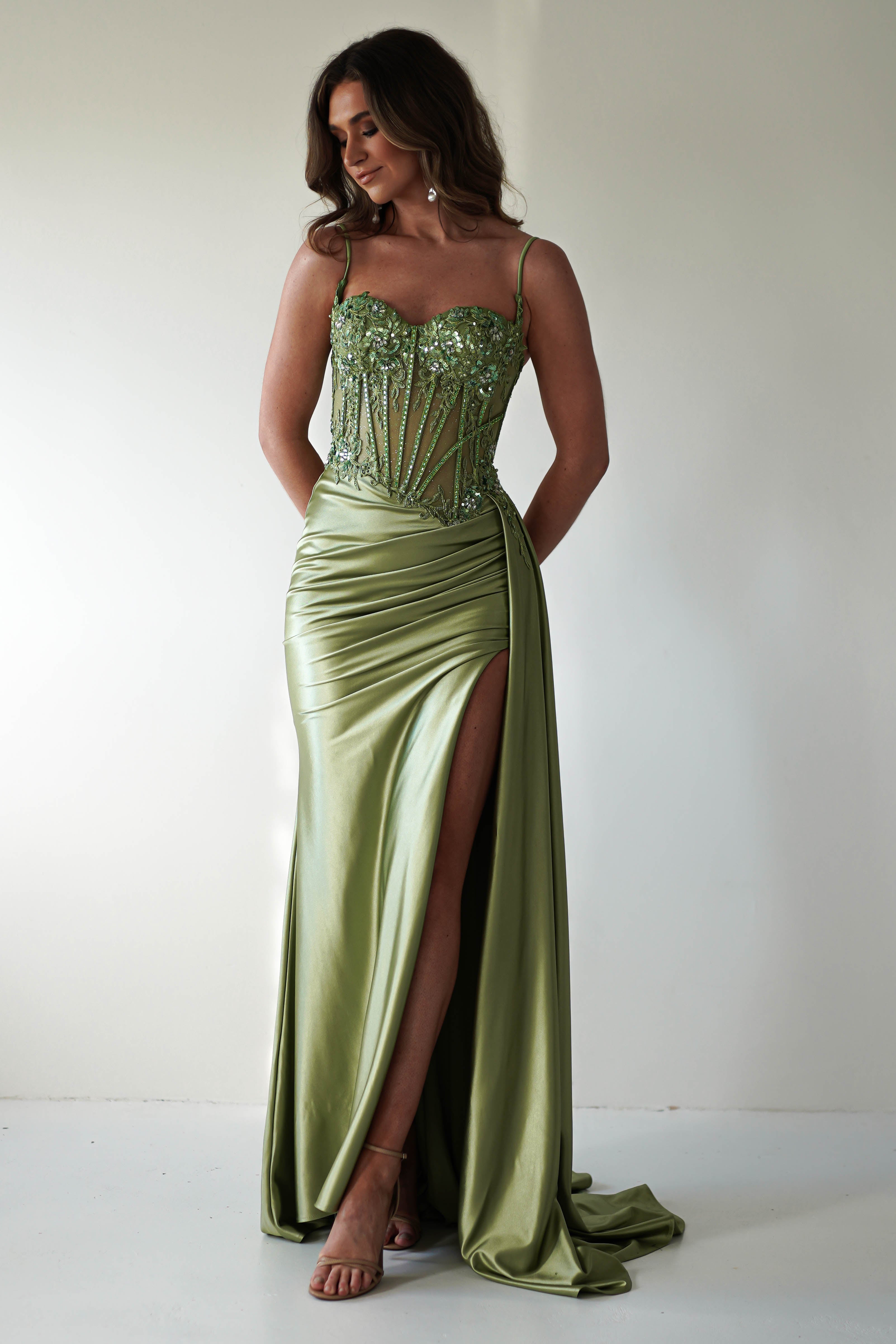 Diva Embellished Corset Gown | Green | Debs & Prom | Formal Gown | Oh Hello Clothing