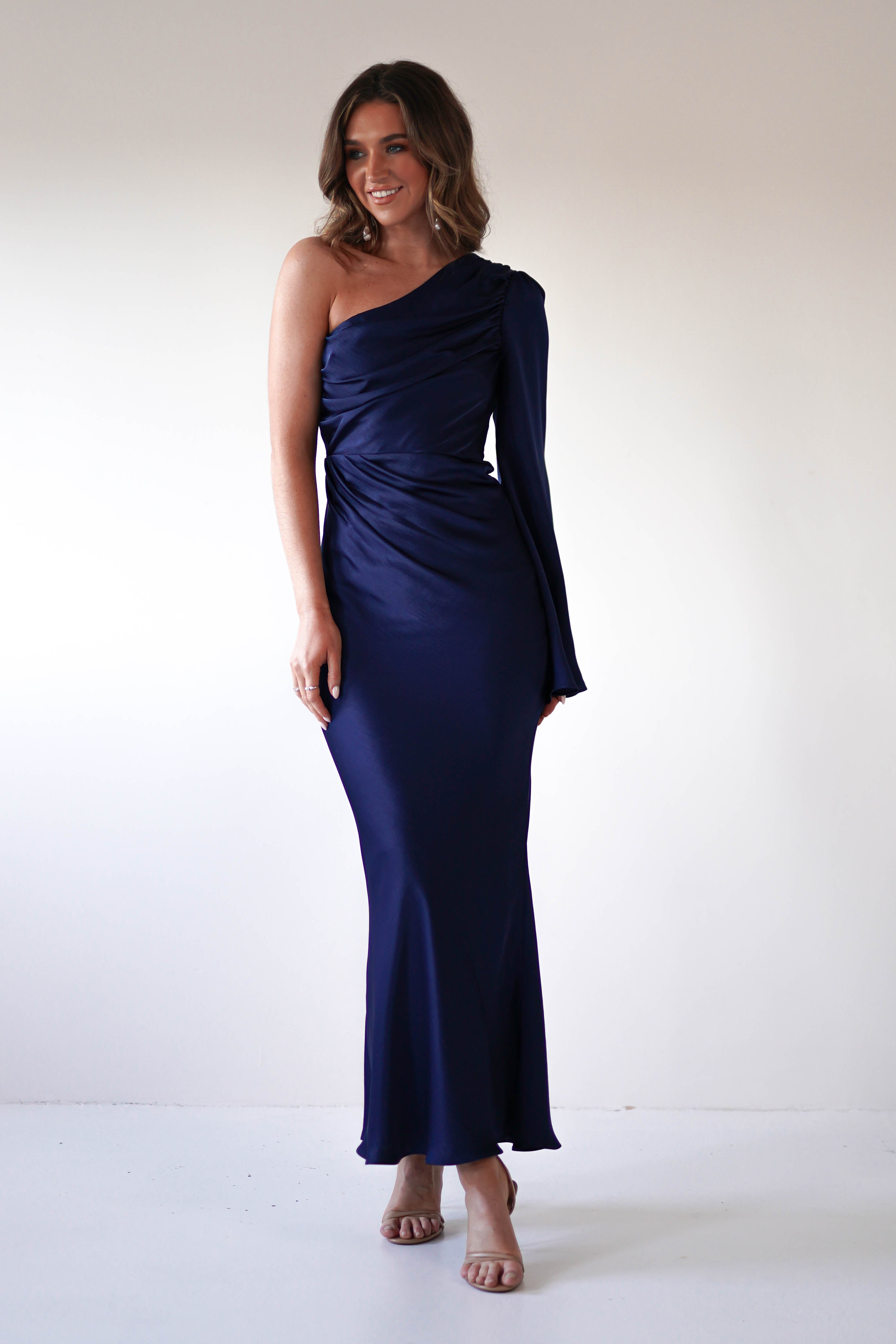 Sylvana Silky Maxi Dress Navy | Wedding Guest Dress | Maxi | Oh Hello Clothing