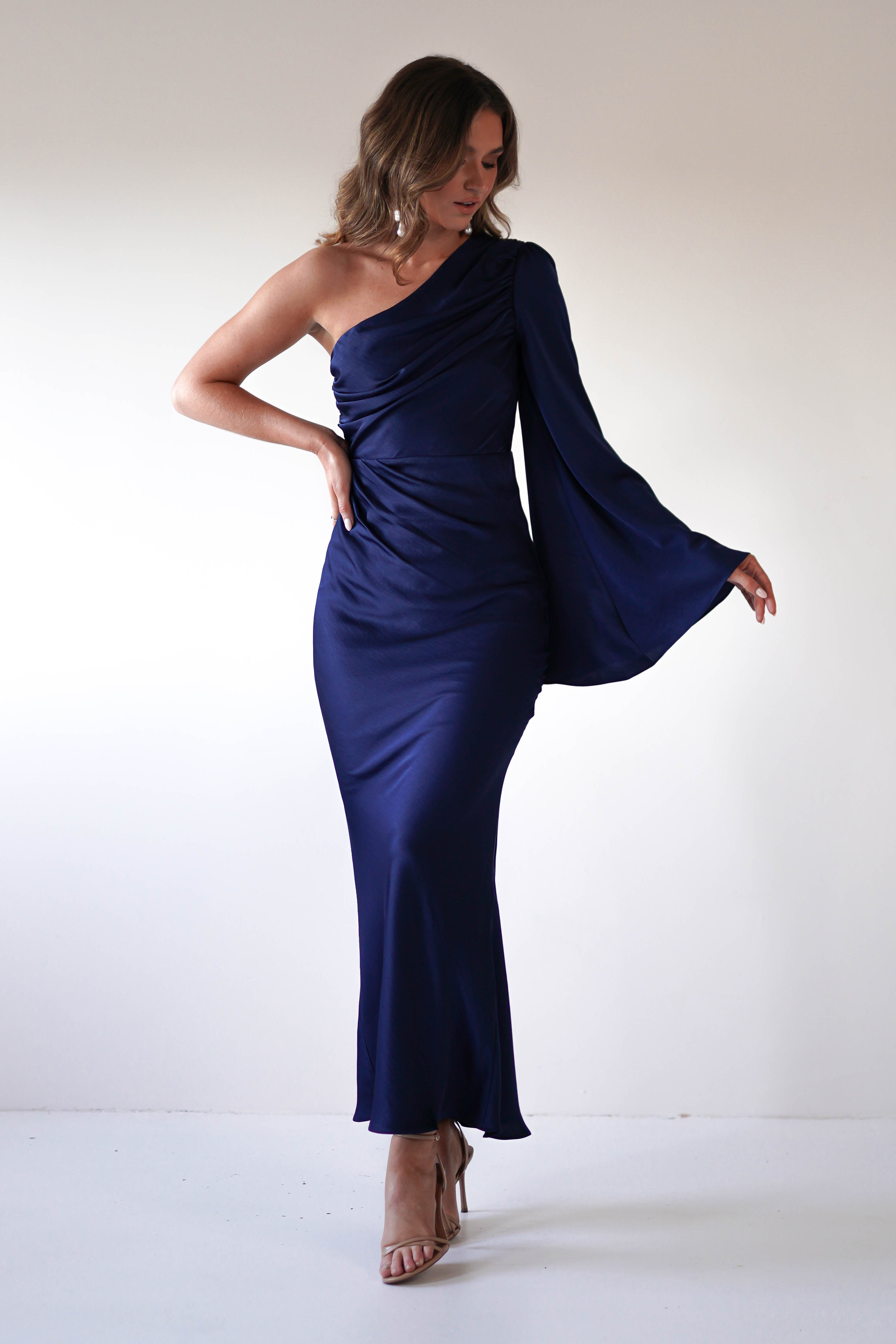 Sylvana Silky Maxi Dress Navy | Wedding Guest Dress | Maxi | Oh Hello Clothing