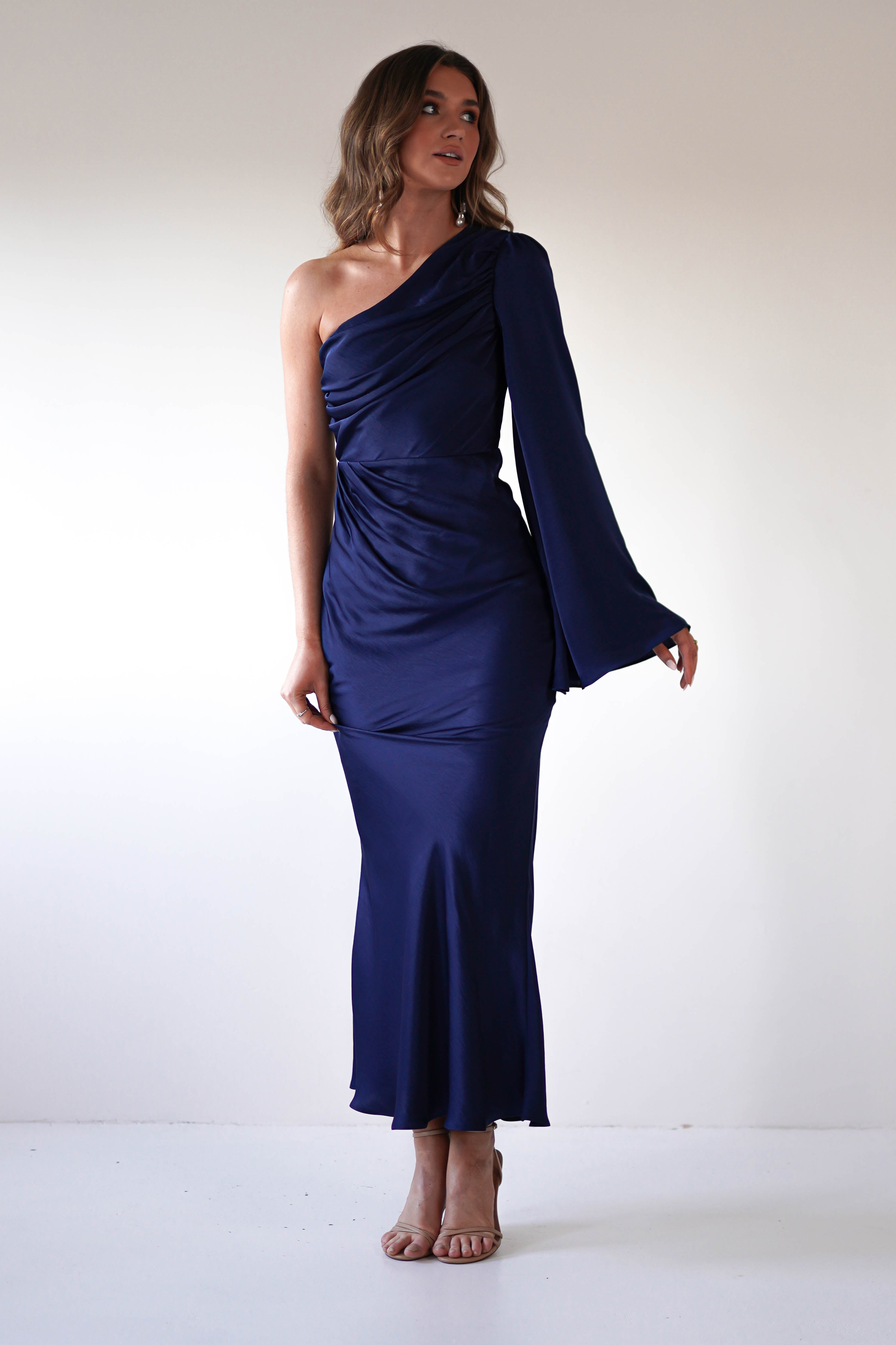 Sylvana Silky Maxi Dress Navy | Wedding Guest Dress | Maxi | Oh Hello Clothing