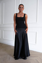 Oh Hello Clothing Dresses > Prom Dresses 1* DONE - Elena Square Neck Soft Satin Maxi Dress | Black