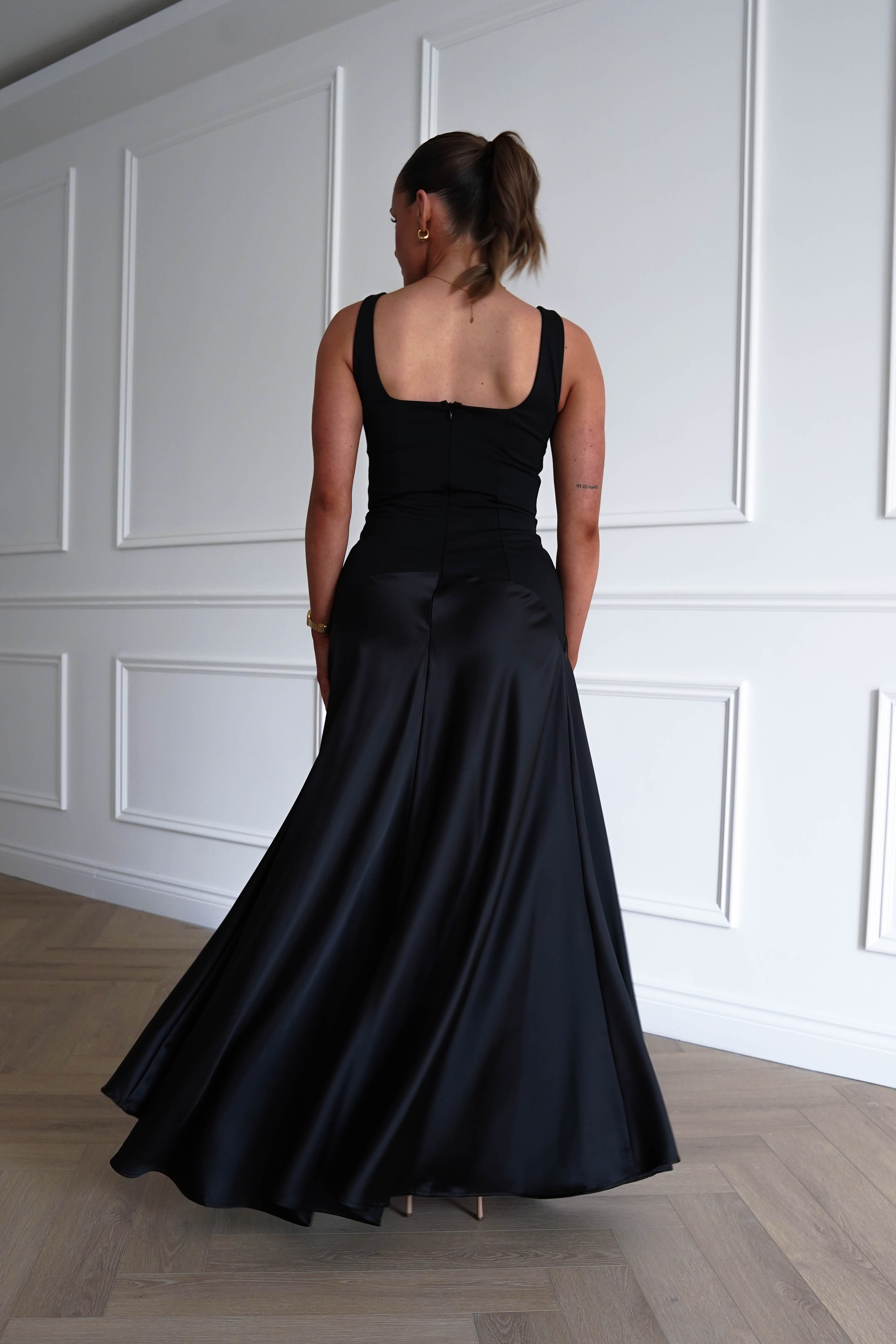 Oh Hello Clothing Dresses > Prom Dresses 1* DONE - Elena Square Neck Soft Satin Maxi Dress | Black