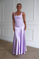 Oh Hello Clothing Dresses > Prom Dresses 1* DONE - Elena Square Neck Soft Satin Maxi Dress | Lilac