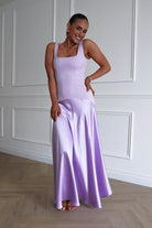 Oh Hello Clothing Dresses > Prom Dresses 1* DONE - Elena Square Neck Soft Satin Maxi Dress | Lilac