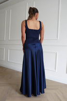 Oh Hello Clothing Dresses > Prom Dresses 1* Done - Elena Square Neck Soft Satin Maxi Dress | Navy