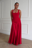 Oh Hello Clothing Dresses > Prom Dresses 1* DONE - Elena Square Neck Soft Satin Maxi Dress | Red