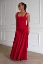 Oh Hello Clothing Dresses > Prom Dresses 1* DONE - Elena Square Neck Soft Satin Maxi Dress | Red