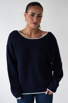 Oh Hello Clothing Women > Clothing > Knitwear ONE SIZE (6/12) 1*DONE-ELSA- NAVY & WHITE Bow Detail Knit Jumper- SC20643 (Copy)