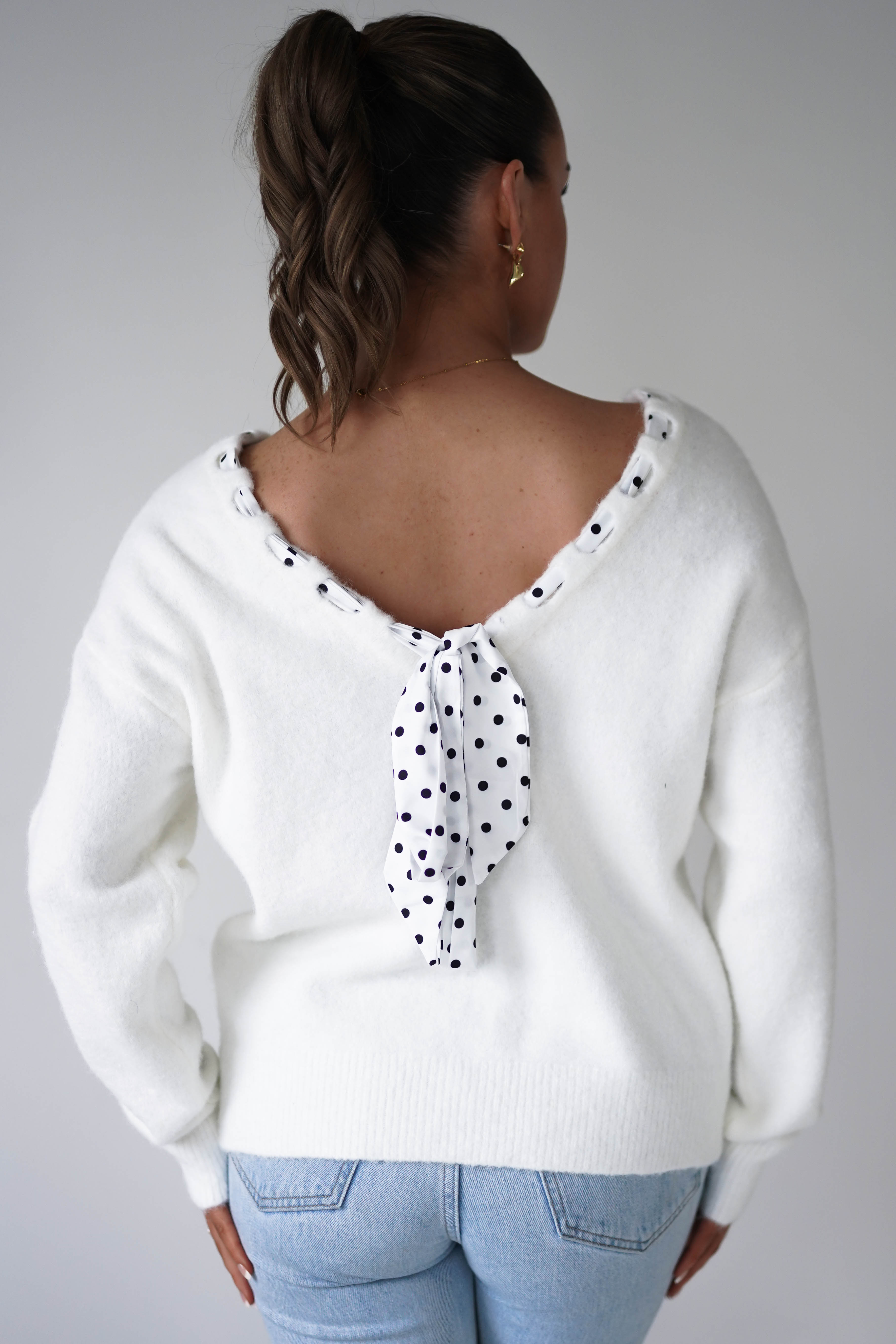 Oh Hello Clothing Women > Clothing > Knitwear ONE SIZE (6/12) 1*DONE-ELSA- Reversible Ribbon Tie Knit Jumper-21271