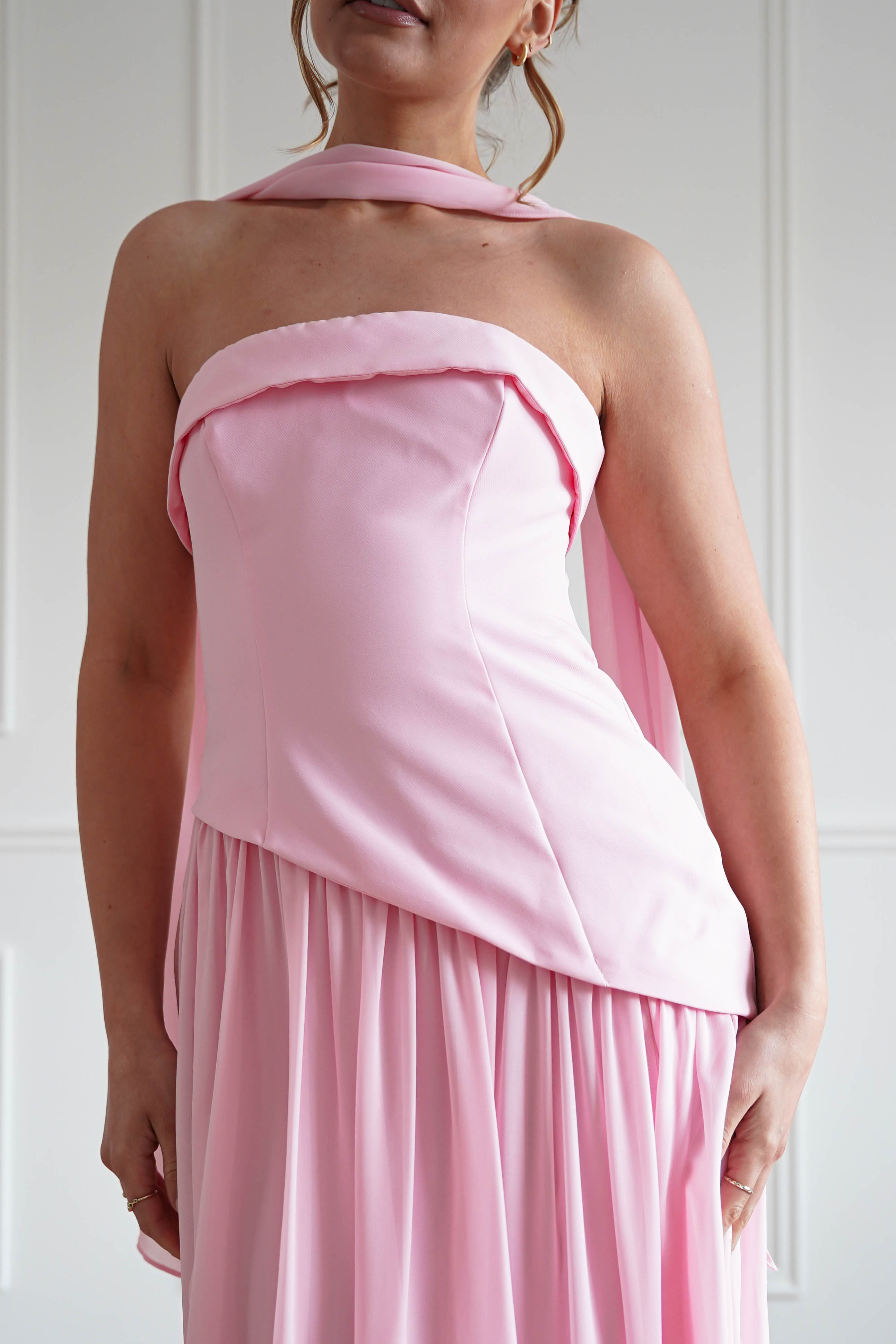 Oh Hello Clothing Women > Clothing > Dresses 1*Done- Elva Strapless Asymmetric Waist Maxi Dress |Pink