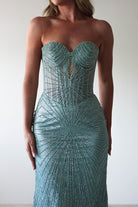 Elyse Glitter Strapless Gown | Sage | Debs & Prom | Formal Gown | Oh Hello Clothing