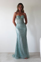 Elyse Glitter Strapless Gown | Sage | Debs & Prom | Formal Gown | Oh Hello Clothing