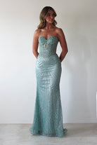 Elyse Glitter Strapless Gown | Sage | Debs & Prom | Formal Gown | Oh Hello Clothing