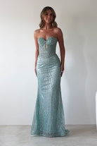 Elyse Glitter Strapless Gown | Sage | Debs & Prom | Formal Gown | Oh Hello Clothing