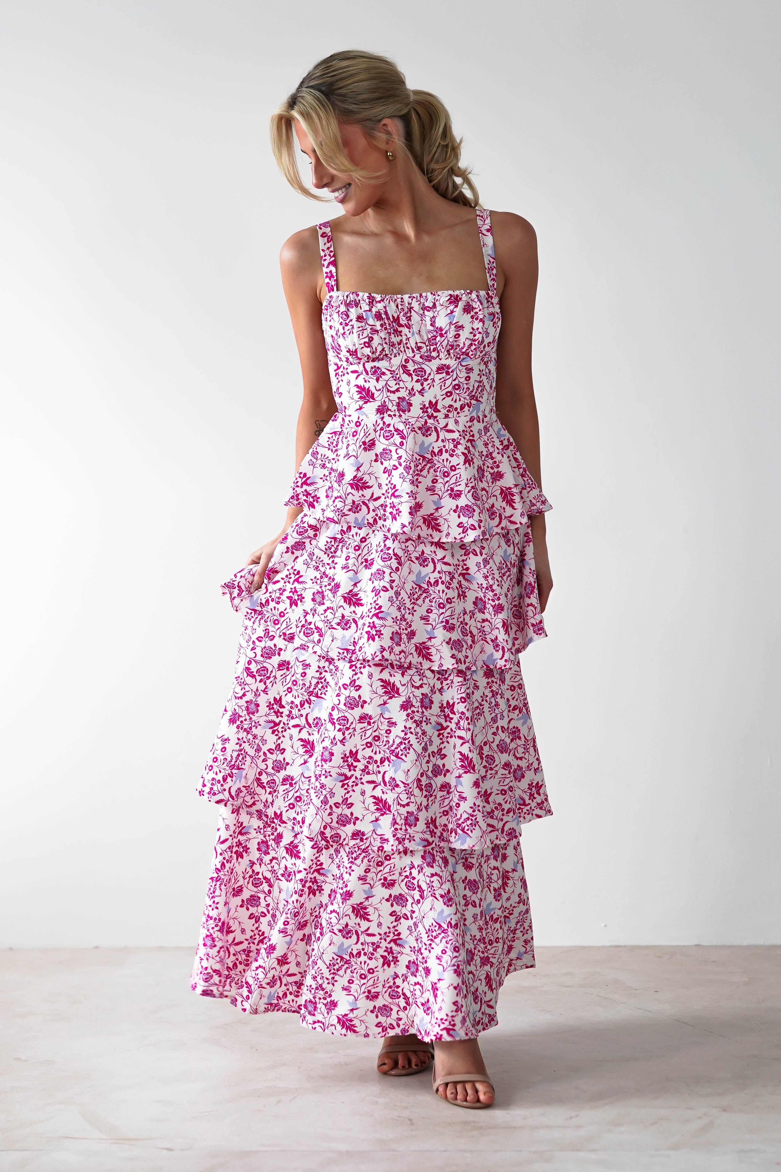 Emily Floral Ruffle Maxi Dress Pink Print | Wedding Guest Dress | Maxi | Oh Hello Clothing