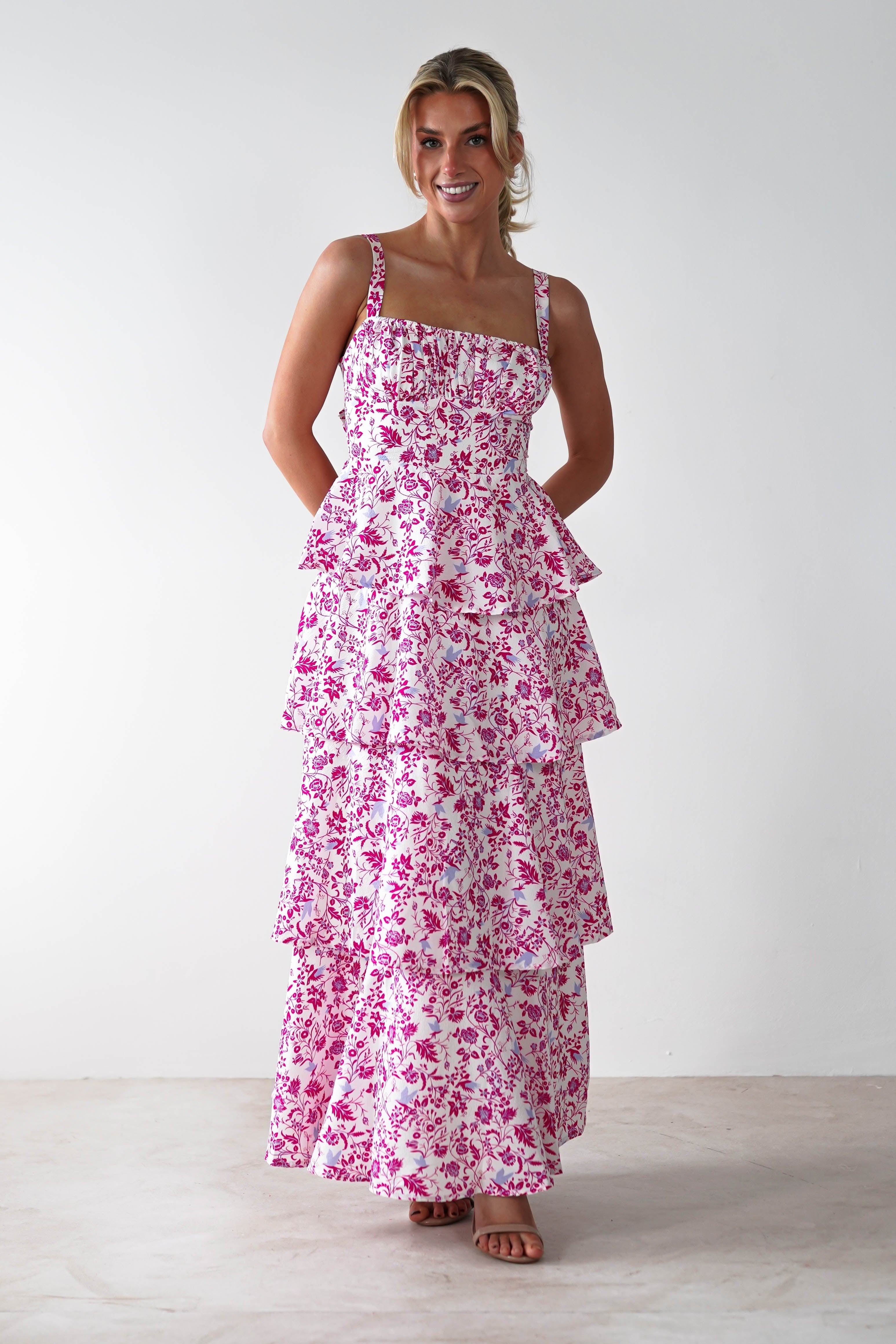 Emily Floral Ruffle Maxi Dress Pink Print | Wedding Guest Dress | Maxi | Oh Hello Clothing