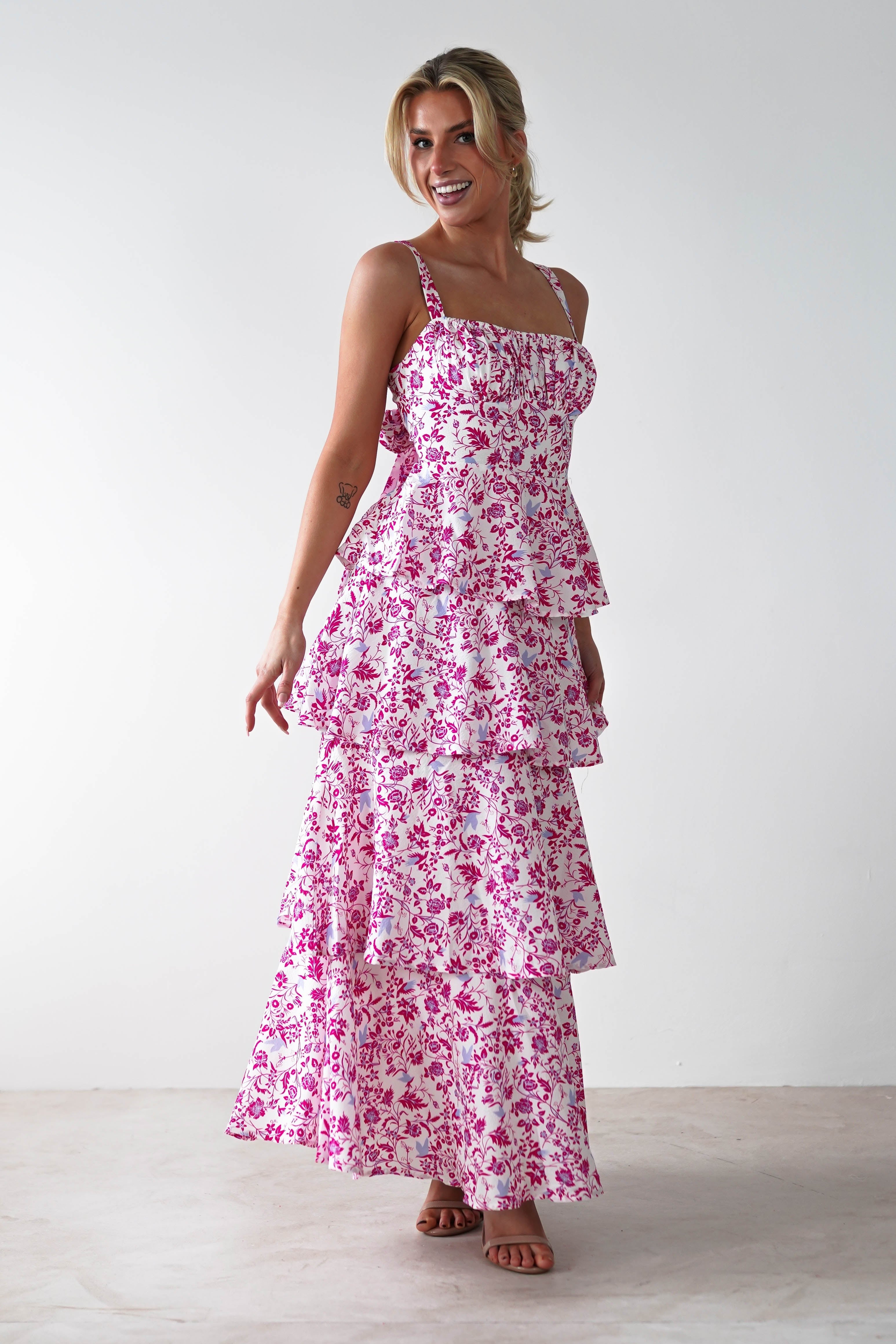 Emily Floral Ruffle Maxi Dress Pink Print | Wedding Guest Dress | Maxi | Oh Hello Clothing