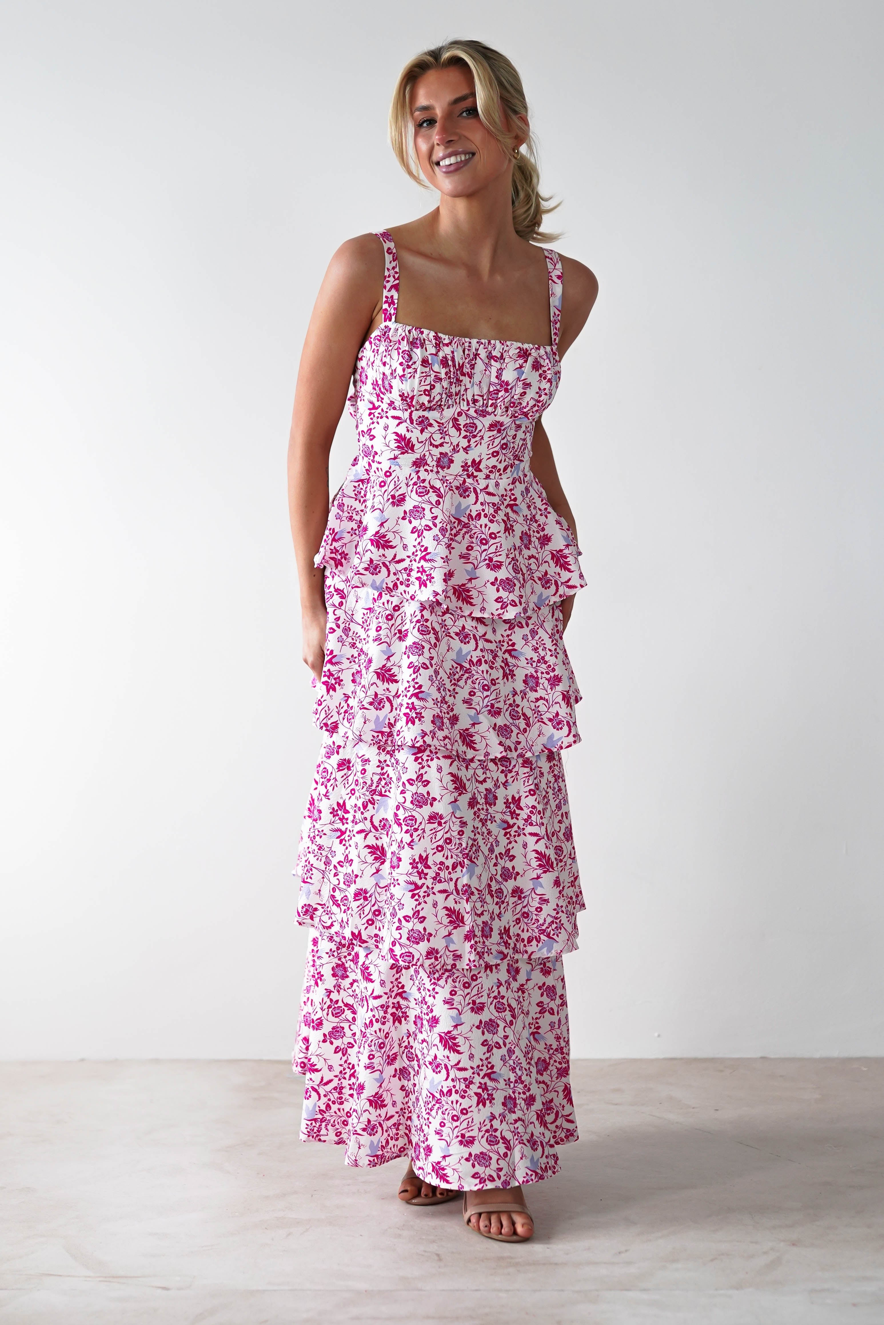 Emily Floral Ruffle Maxi Dress Pink Print | Wedding Guest Dress | Maxi | Oh Hello Clothing