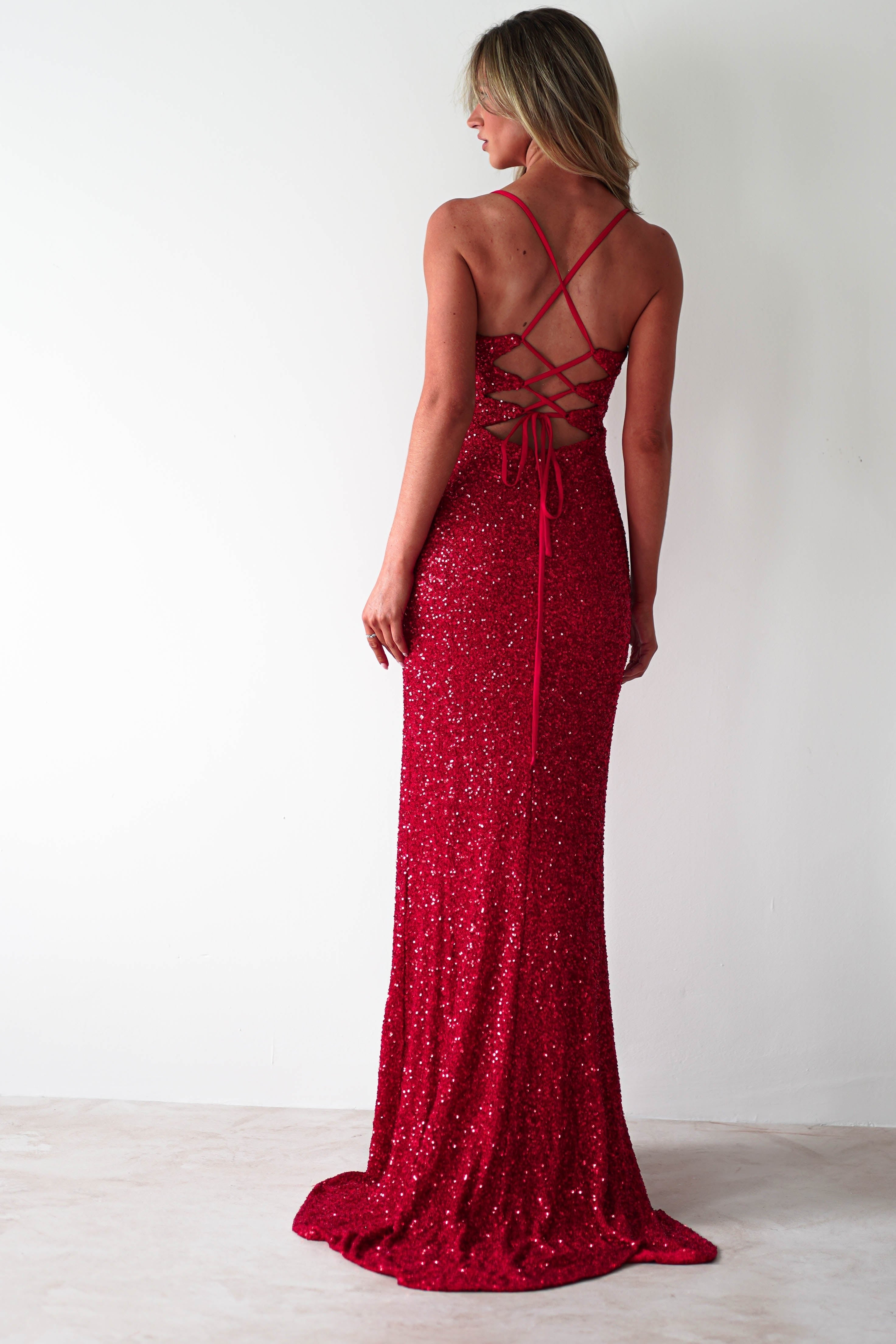 Clarisse Bodycon Sequin Gown | Red | Debs & Prom | Formal Gown | Oh Hello Clothing