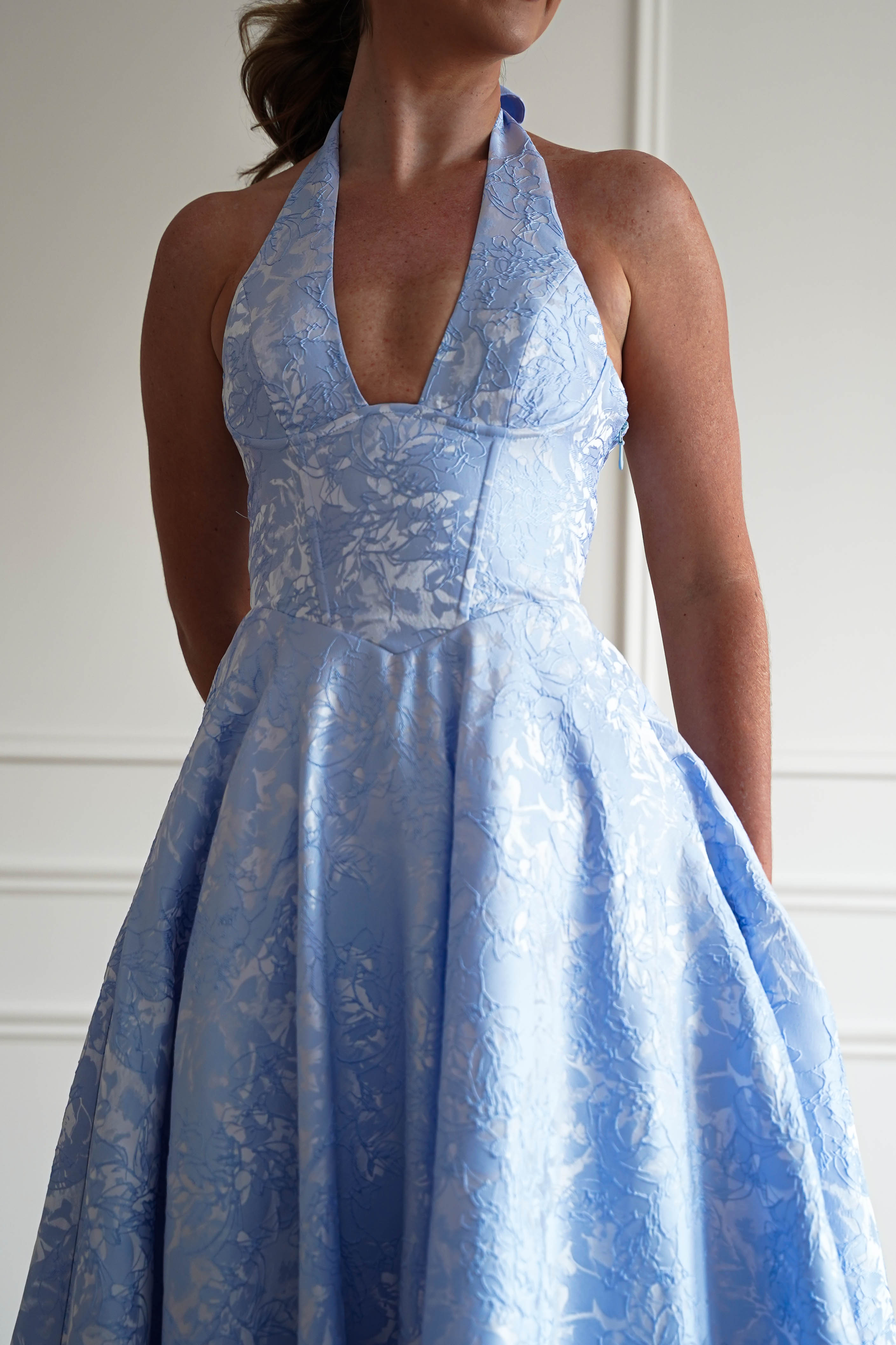 Oh Hello Clothing Women > Clothing > Dresses 1*DONE- FP- 527016-BLUE Jacquard Plunge Midi Dress (Copy)