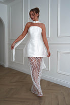 Oh Hello Clothing Dresses > Prom Dresses 1*DONE-FP-527022- WHITE Satin & Sequin Peplum Midi Dress