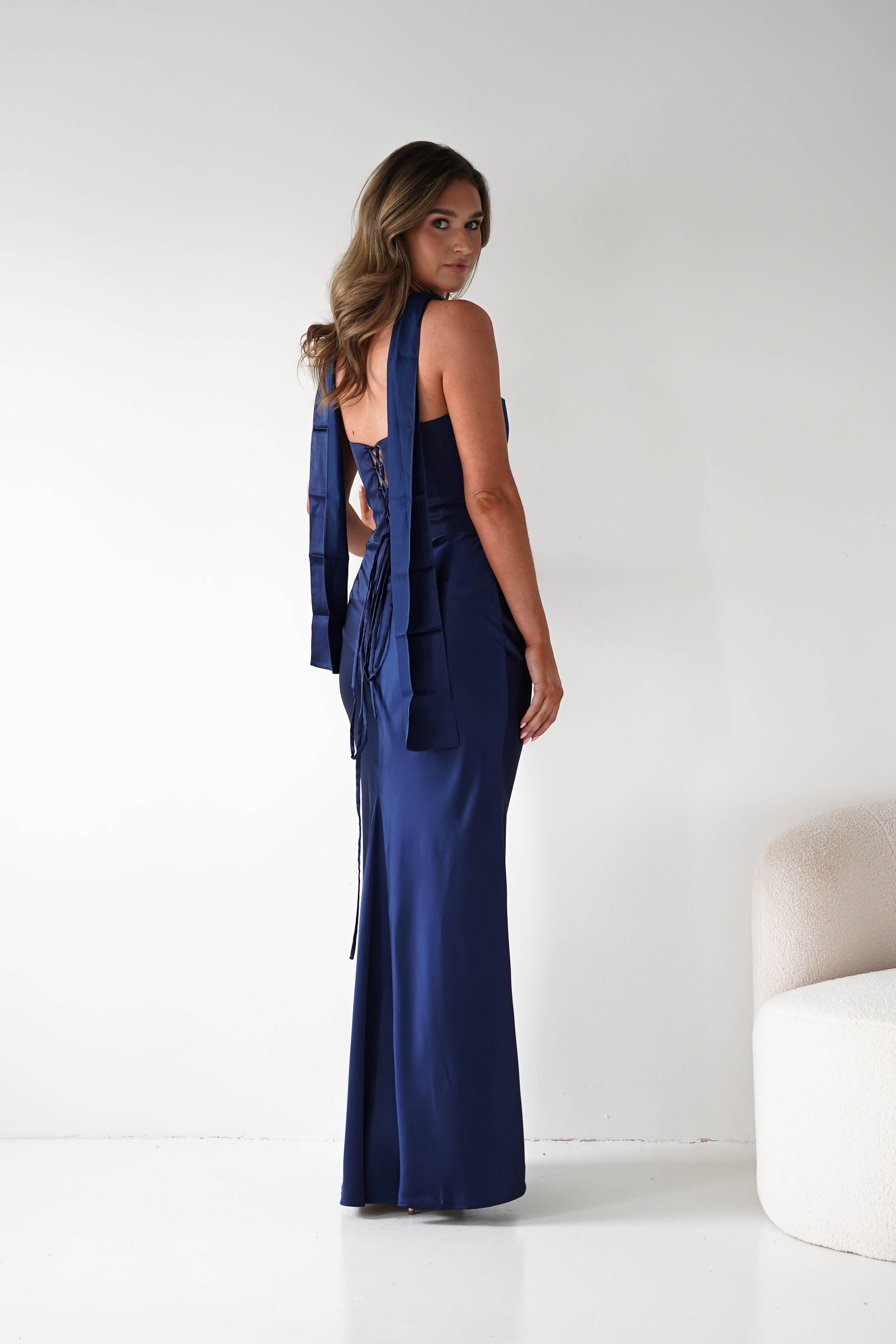 Oh Hello Clothing Dresses > Prom Dresses 1*DONE-Giselle Corset Satin Maxi Dress | New colour Navy