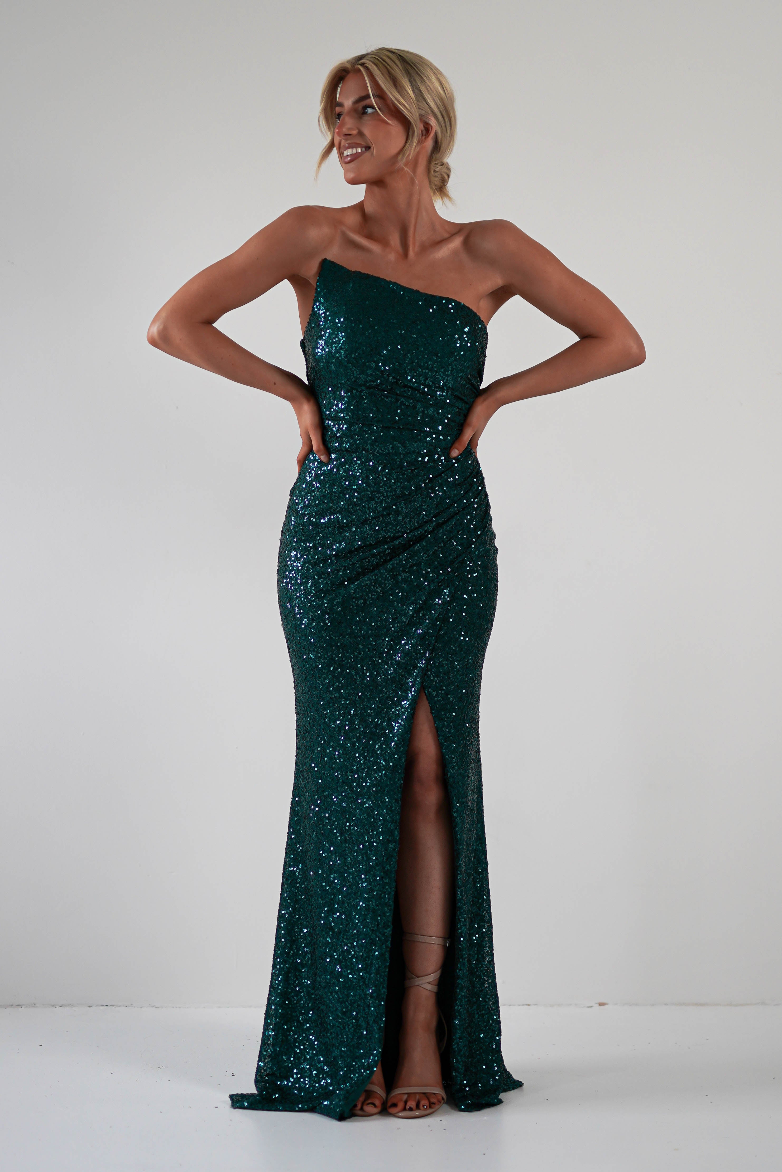 Mabel Strapless Sequin Gown | Emerald Green | Debs & Prom | Formal Gown | Oh Hello Clothing
