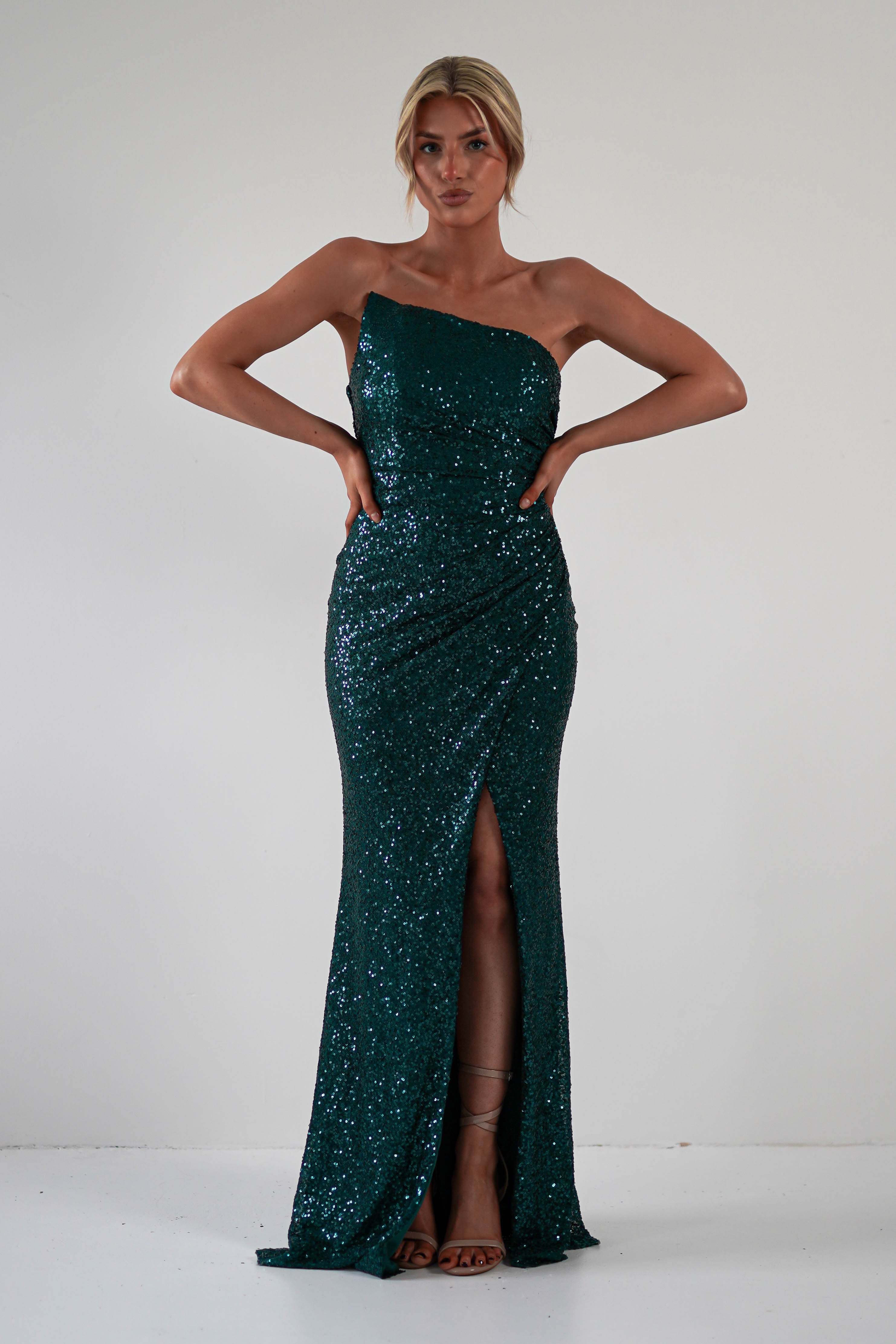 Mabel Strapless Sequin Gown | Emerald Green | Debs & Prom | Formal Gown | Oh Hello Clothing