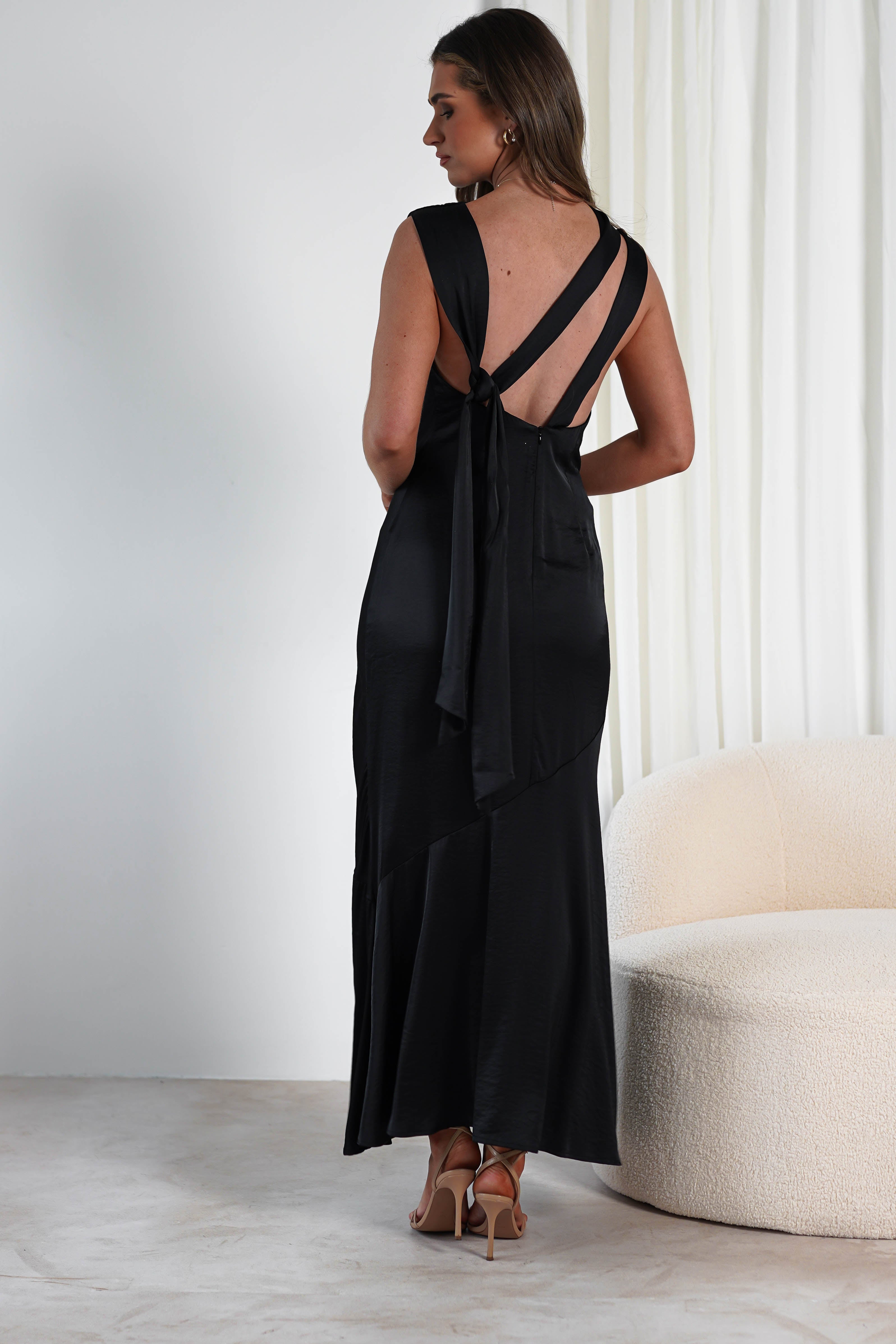 Avelina Soft Satin Maxi Dress Black | Black Tie Evening Dress | Maxi | Satin | Oh Hello Clothing