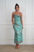 Oh Hello Clothing Women > Clothing > Dresses 1*DONE -INDIKAH-64531D05-Green Floral Cowl Neck Slip Midi Dress