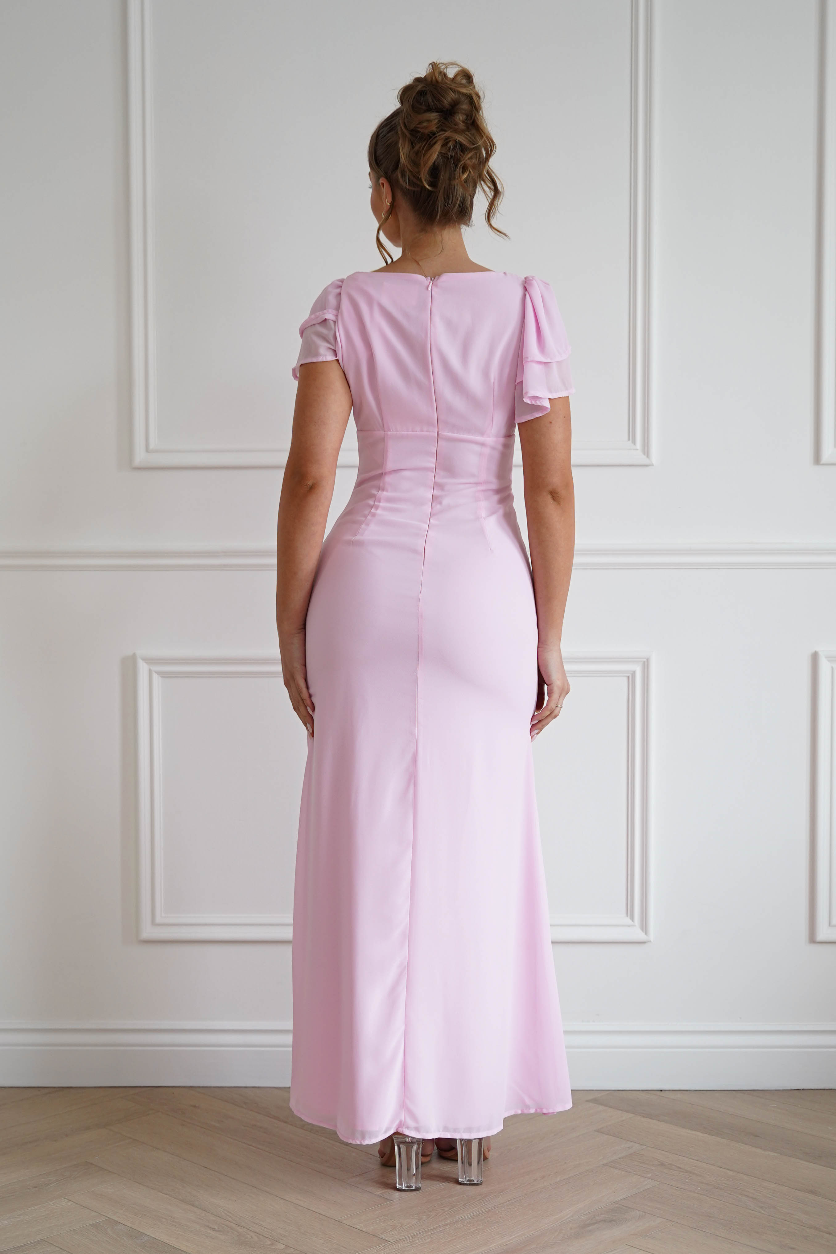 Oh Hello Clothing Women > Clothing > Dresses 1*DONE- INDIKAH-CM6669W-Pink Flutter Sleeve Maxi Dress