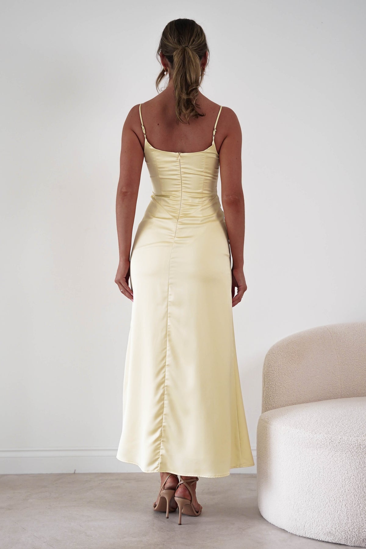 Oh Hello Clothing Women > Clothing > Dresses 1*DONE*-INDIKAH-HRT0191F-Butter Yellow Satin Panelled Maxi Dress