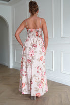 Oh Hello Clothing Dresses > Prom Dresses 1*DONE-INIDKAH-BR0498D- NUDE Floral Ruched Midi Dress