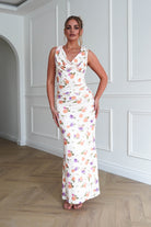 Oh Hello Clothing Dresses > Prom Dresses 1*DONE-INIKAH BRO191J03-Floral Ruched Cowl Neck Midi Dress