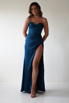 Julianne Corset Satin Gown | French Navy | Debs & Prom | Formal Gown | Oh Hello Clothing