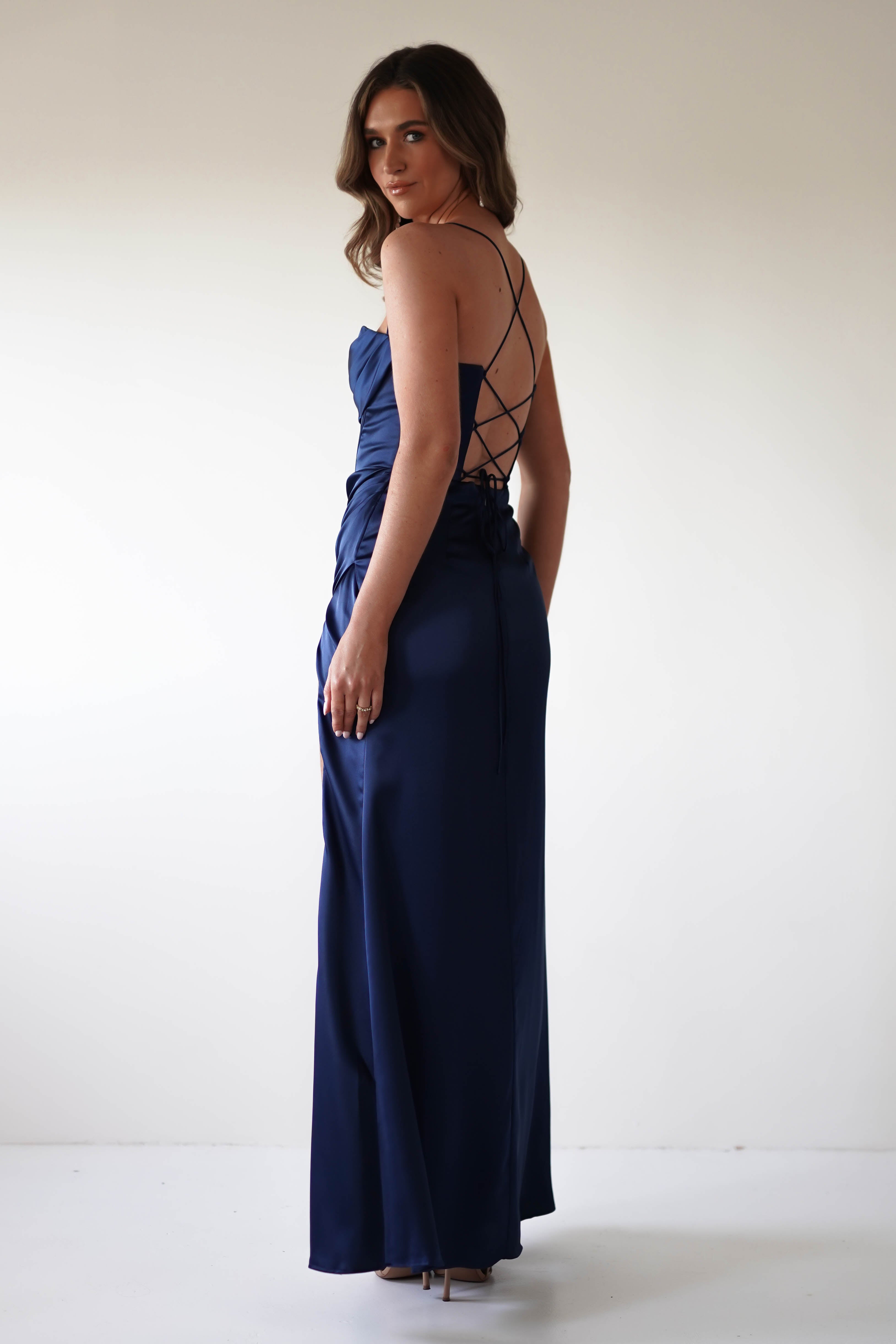 Julianne Corset Satin Gown | Navy | Debs & Prom | Formal Gown | Oh Hello Clothing