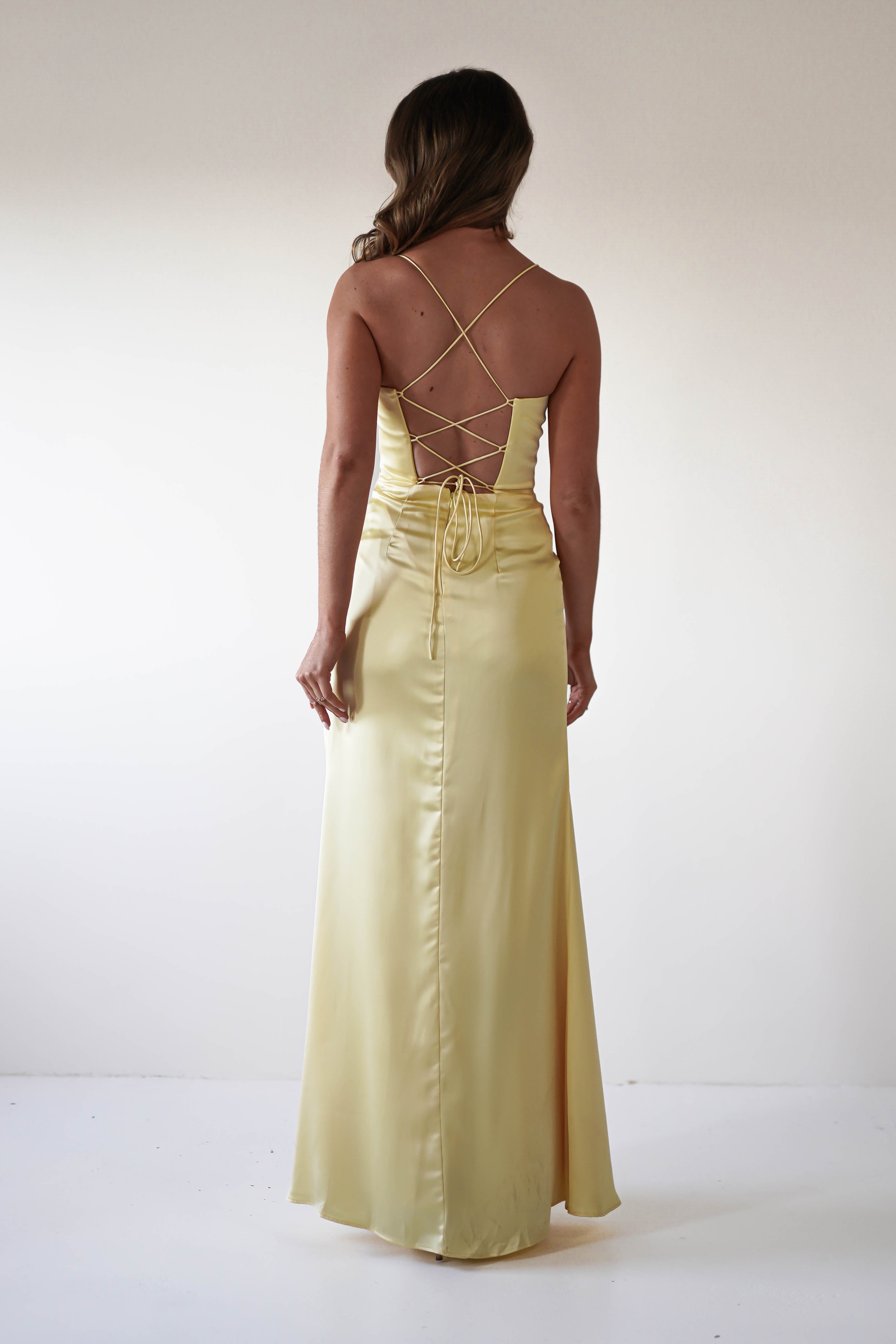Julianne Corset Satin Gown | Yellow | Debs & Prom | Formal Gown | Oh Hello Clothing