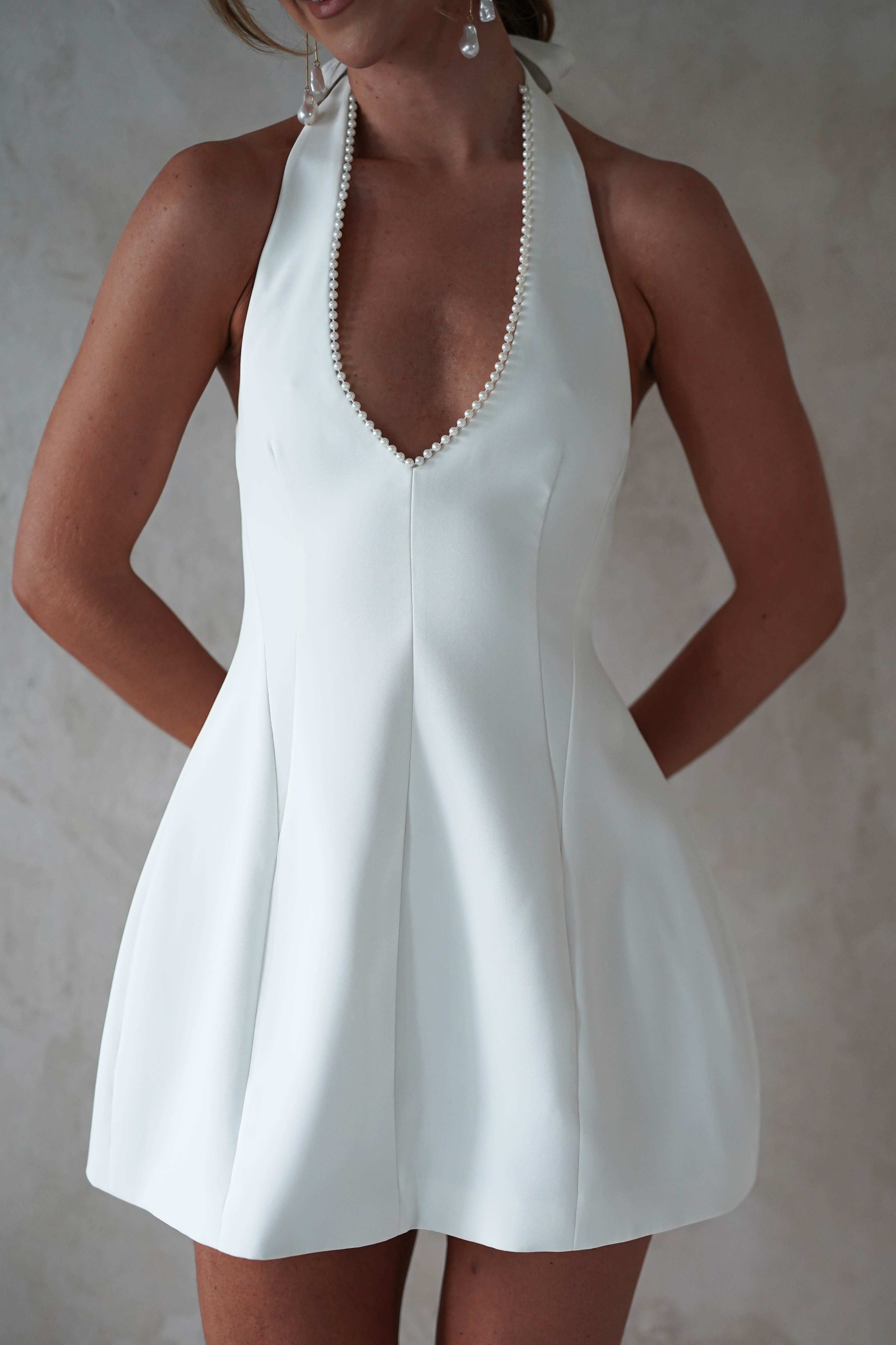 Peyton Pearl Detail Mini Dress | White | Graduation | Bride To Be Hen Dress | Oh Hello Clothing