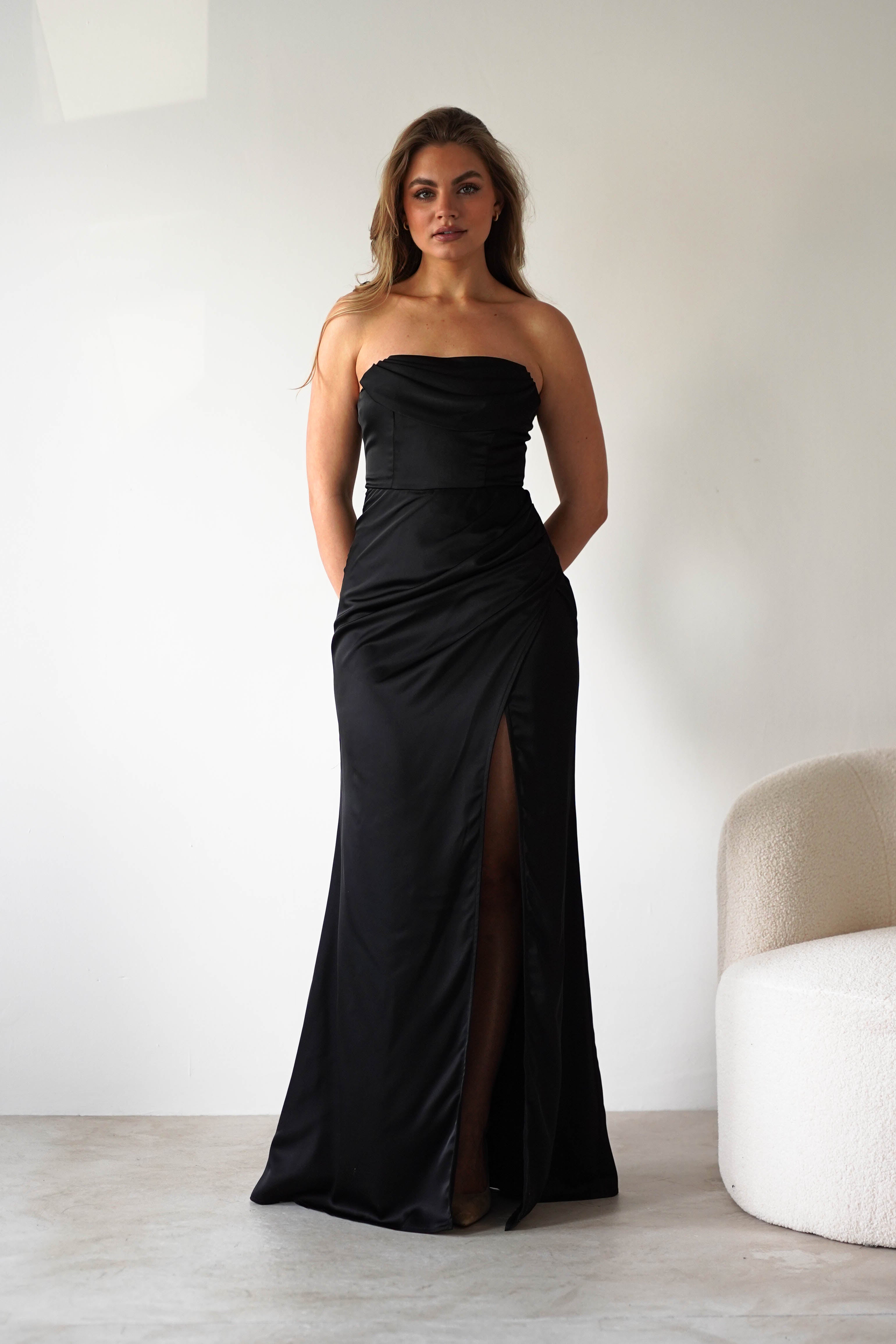 Alyce Soft Satin Strapless Gown | Black | Debs & Prom | Formal Gown | Oh Hello Clothing