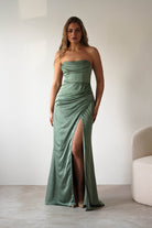 Alyce Soft Satin Strapless Gown | Olive | Debs & Prom | Formal Gown | Oh Hello Clothing