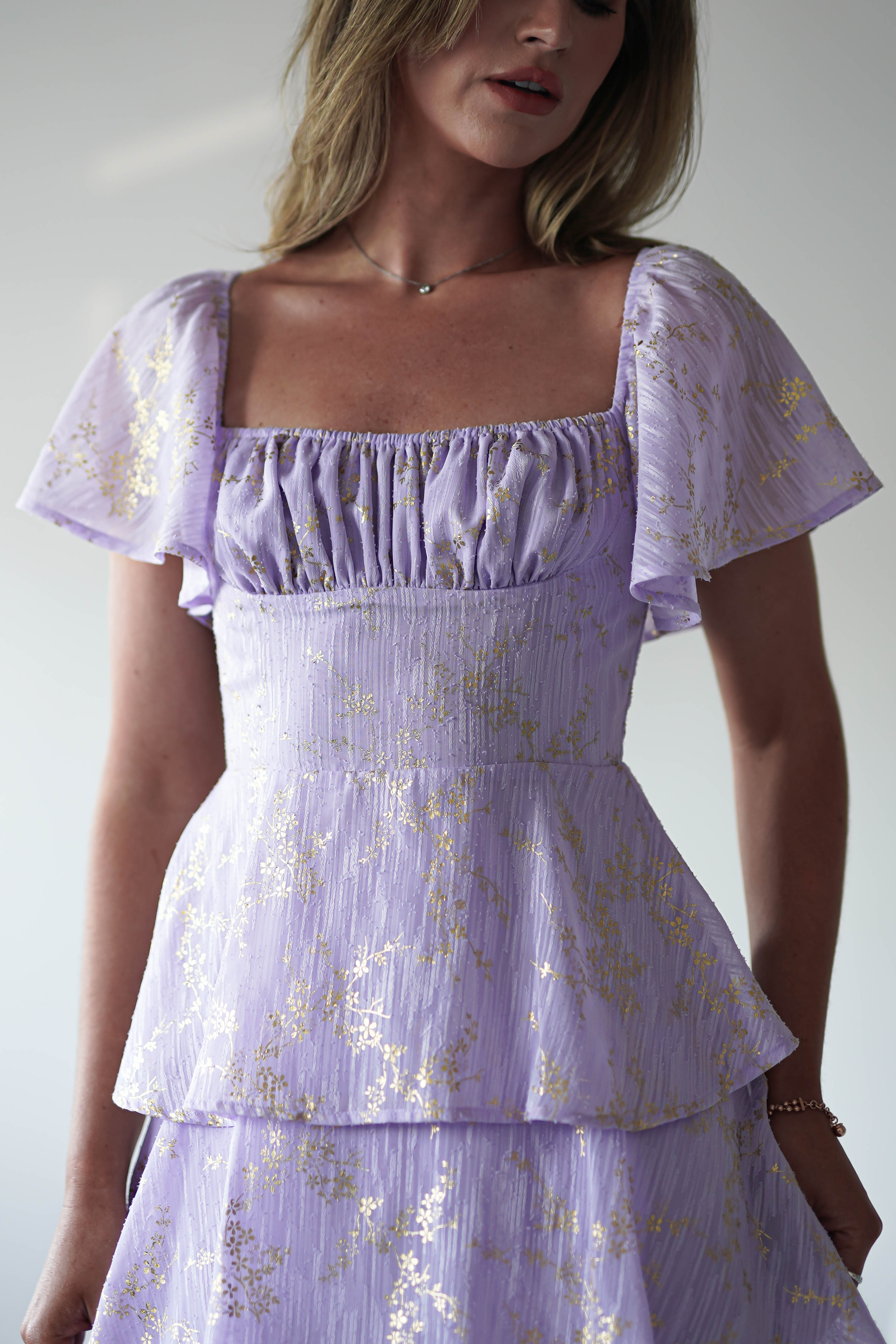 Mirielle Gold Detail Ruffle Maxi Dress Lilac | Wedding Guest Dress | Maxi | Oh Hello Clothing