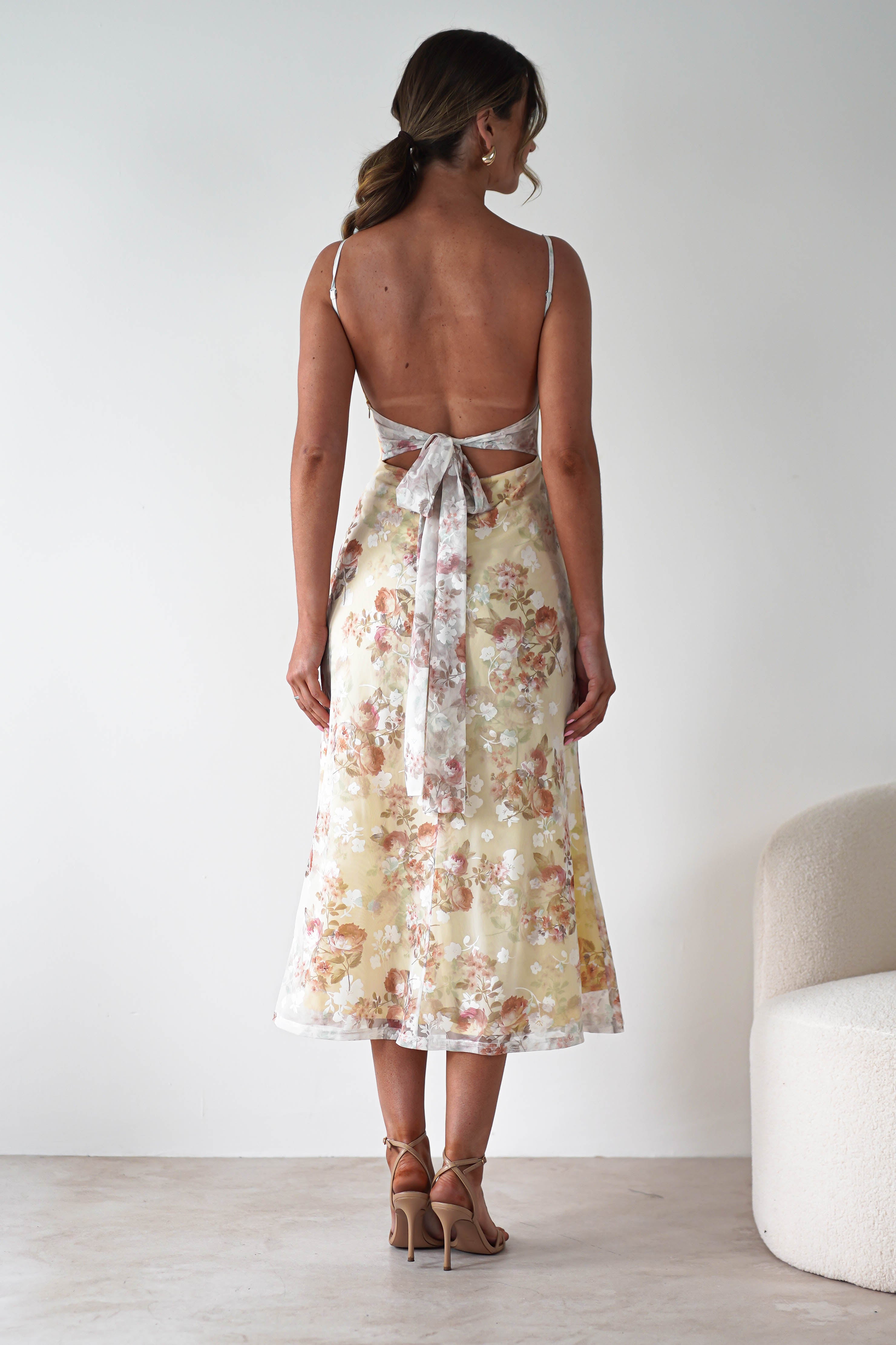 Annabelle Floral Print Midaxi Dress Yellow | Wedding Guest Dress | Oh Hello Clothing