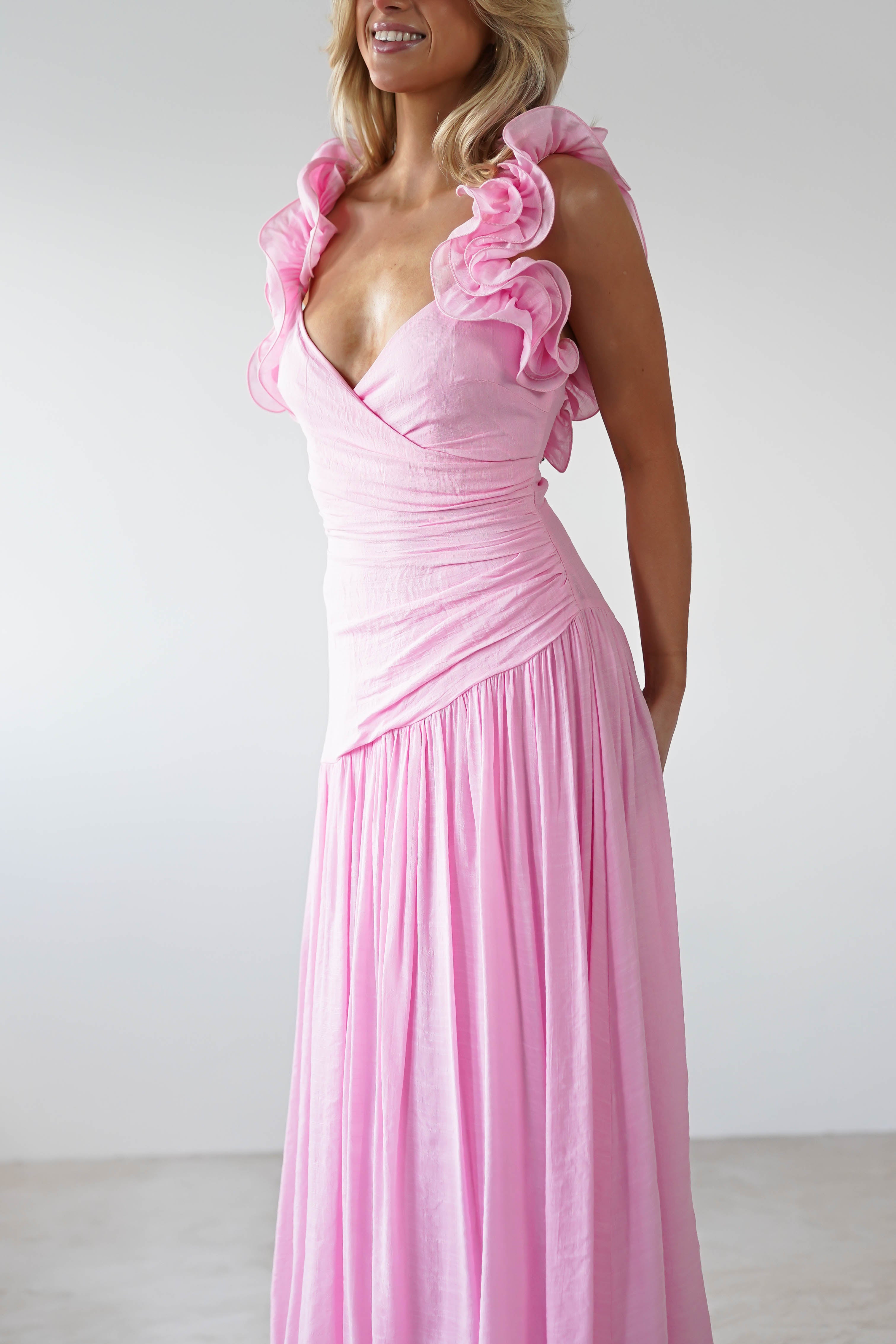 Lara Ruffle Detail Midaxi Pink | Wedding Guest Dress | Oh Hello Clothing