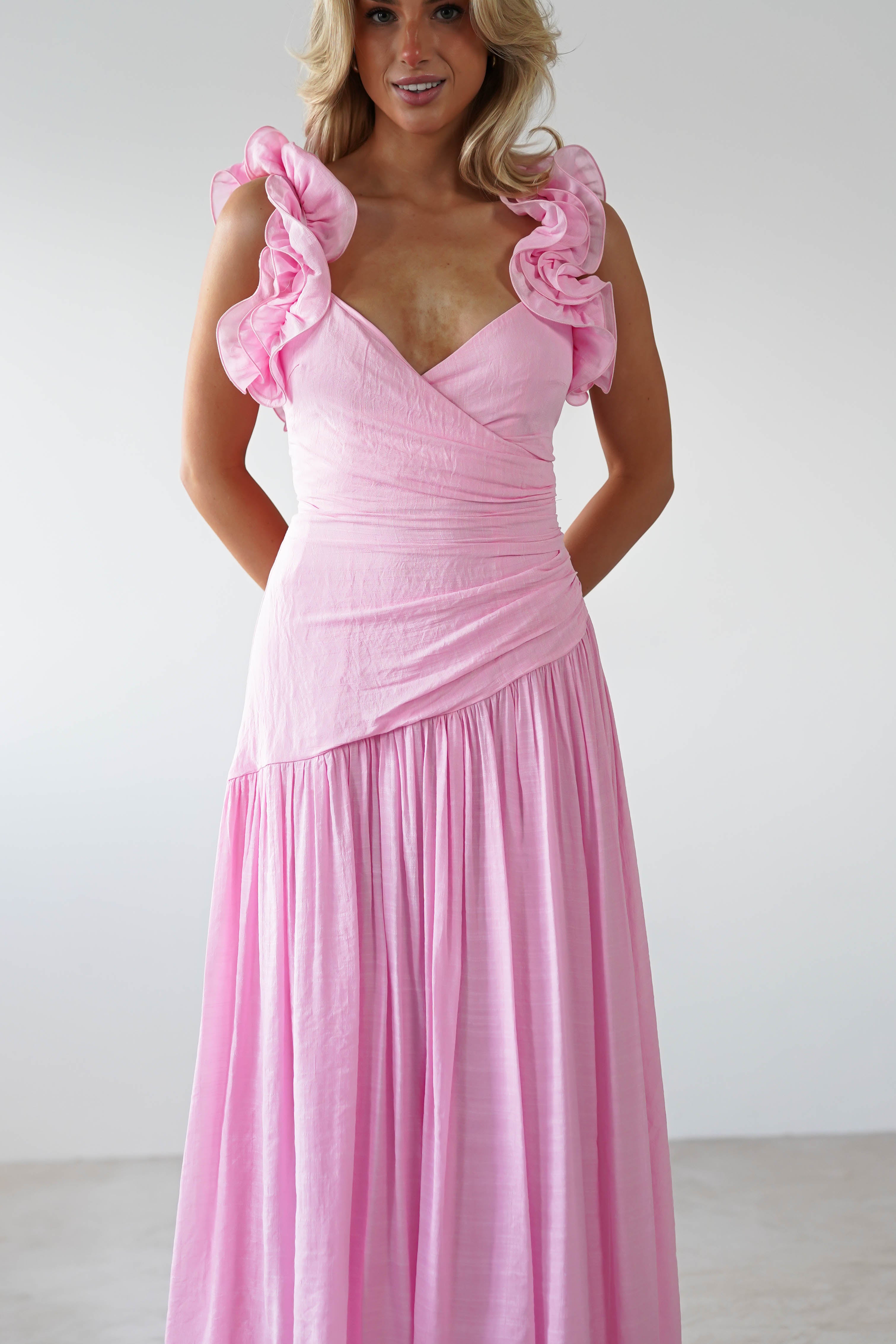 Lara Ruffle Detail Midaxi Pink | Wedding Guest Dress | Oh Hello Clothing